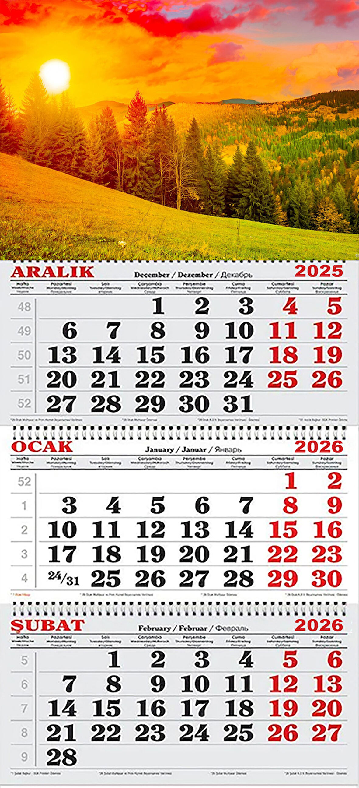 2026 Yılı Gemici Takvimi- Orman ve Gün Batımı Manzarası