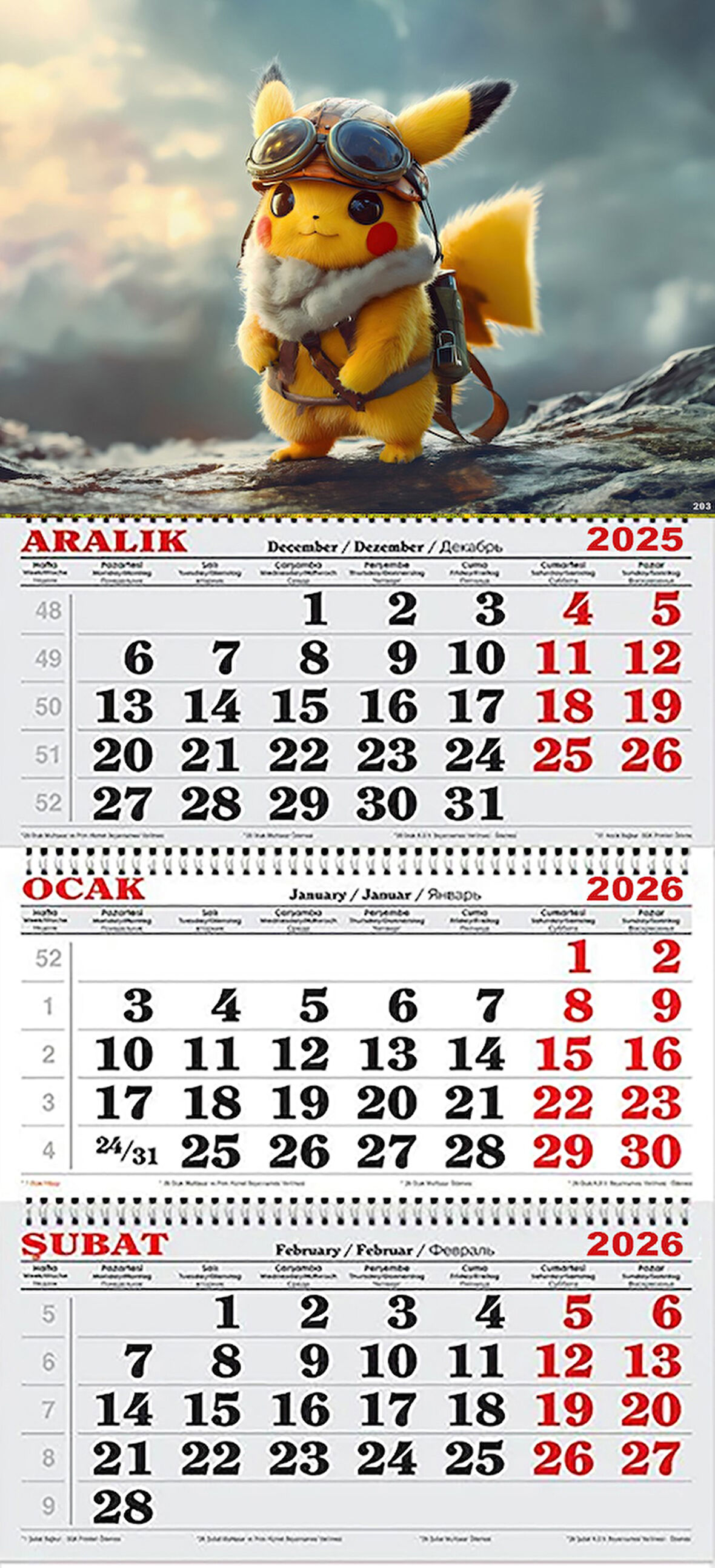 2026 Yılı Gemici Takvimi- Pikachu