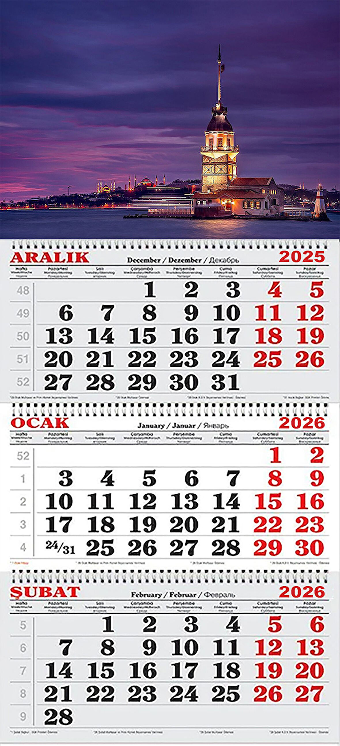 2026 Yılı Gemici Takvim-Kız Kulesi ve İstanbul Işıkları