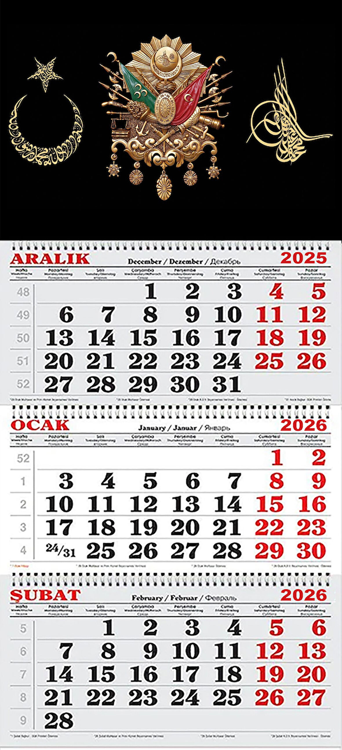 2026 Yılı Gemici Takvimi-Osmanlı Arması ve Tuğra