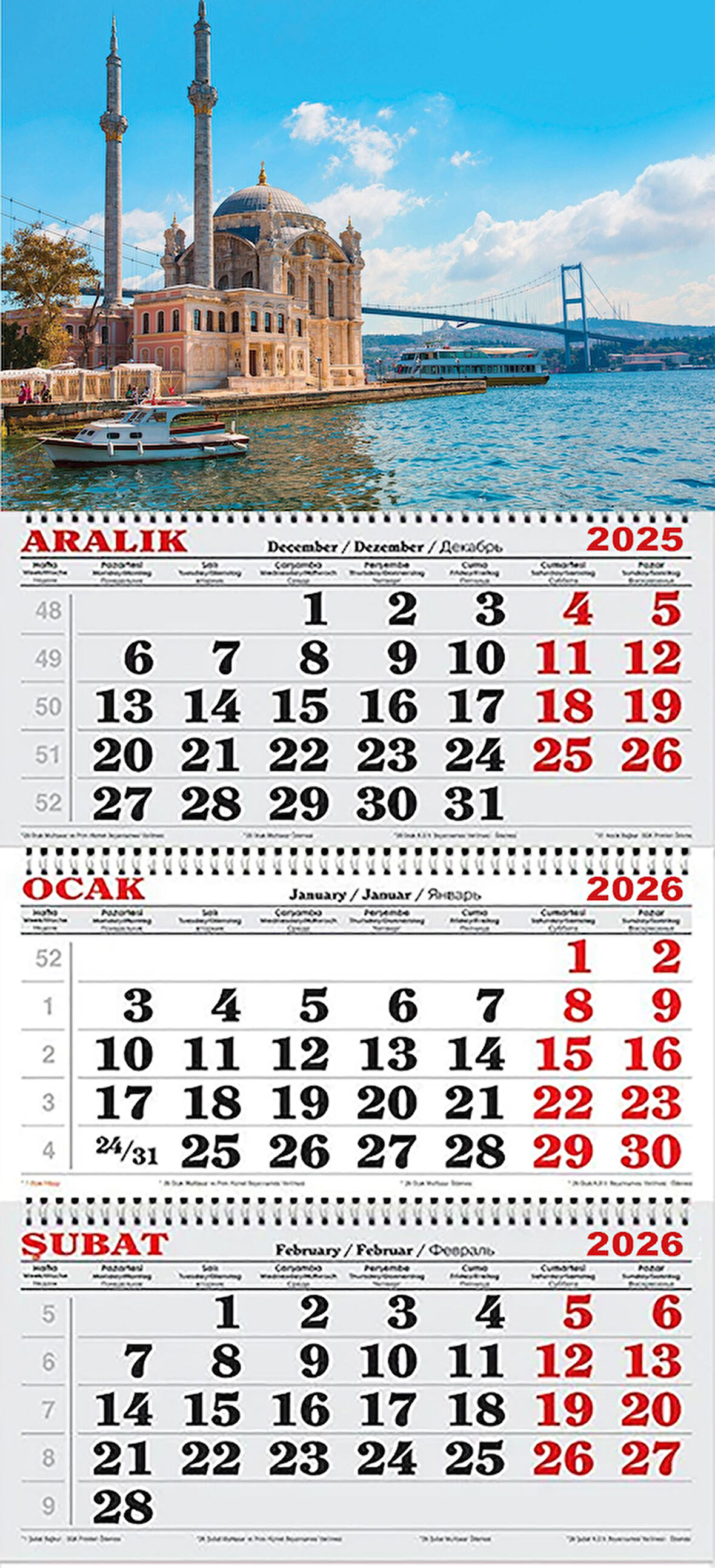 2026 Yılı Gemici Takvimi ---Ortaköy Camii (Büyük Mecidiye Camii)