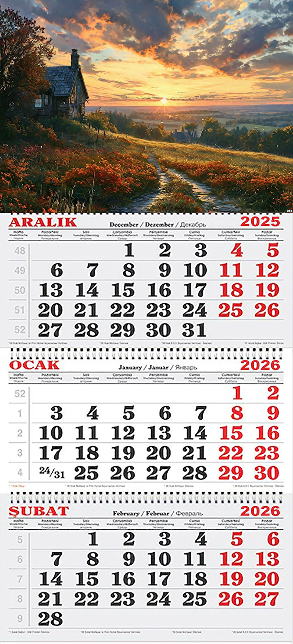 2026 Yılı Gemici Takvimi- Çiftlik Evinde Gün Batımı Manzarası