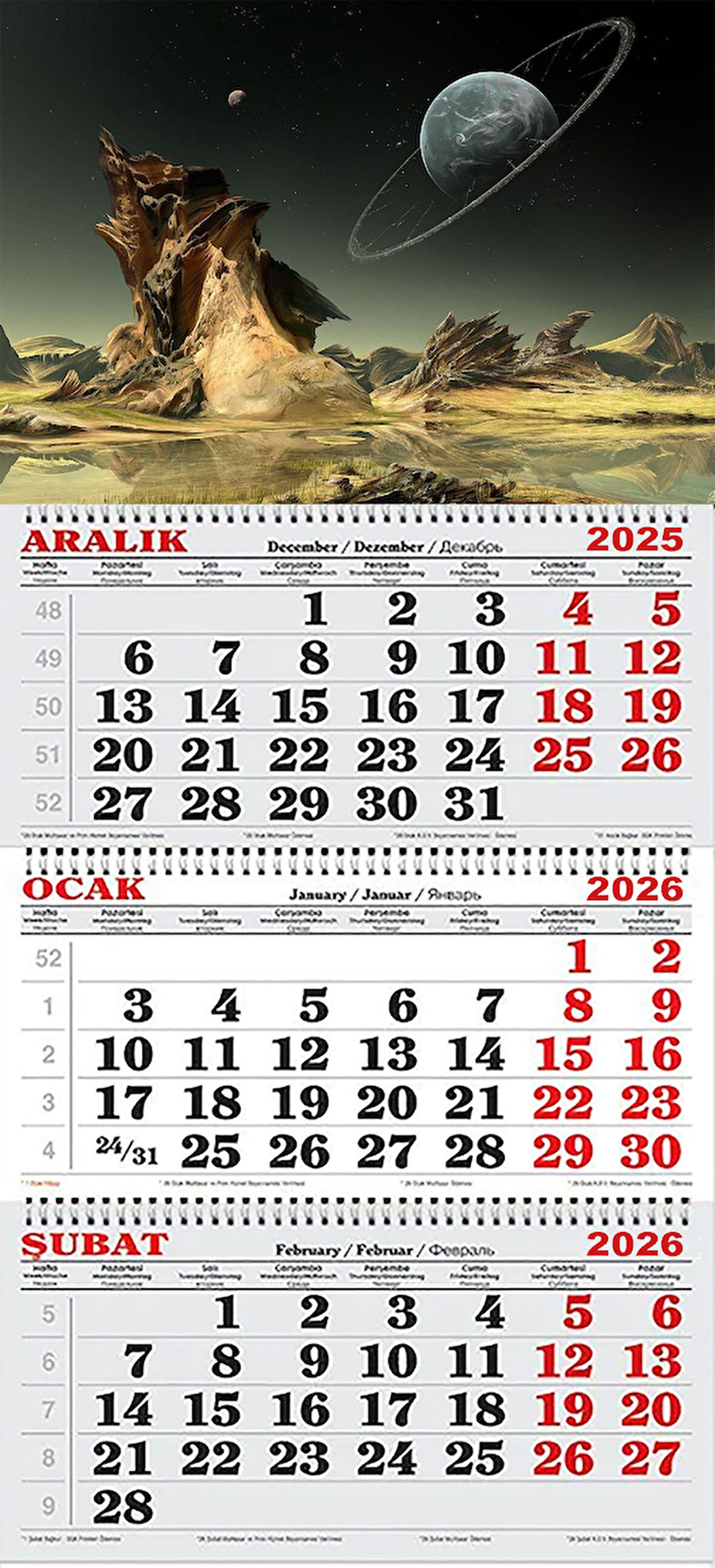 2026 Yılı Gemici Takvimi-Alevilik -Uzaydan Saturn