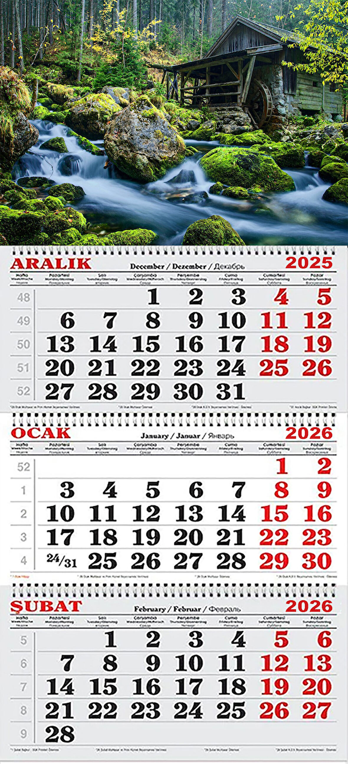 2026 Yılı Gemici Takvimi-Su Değirmenli Kulübe ve Nehir