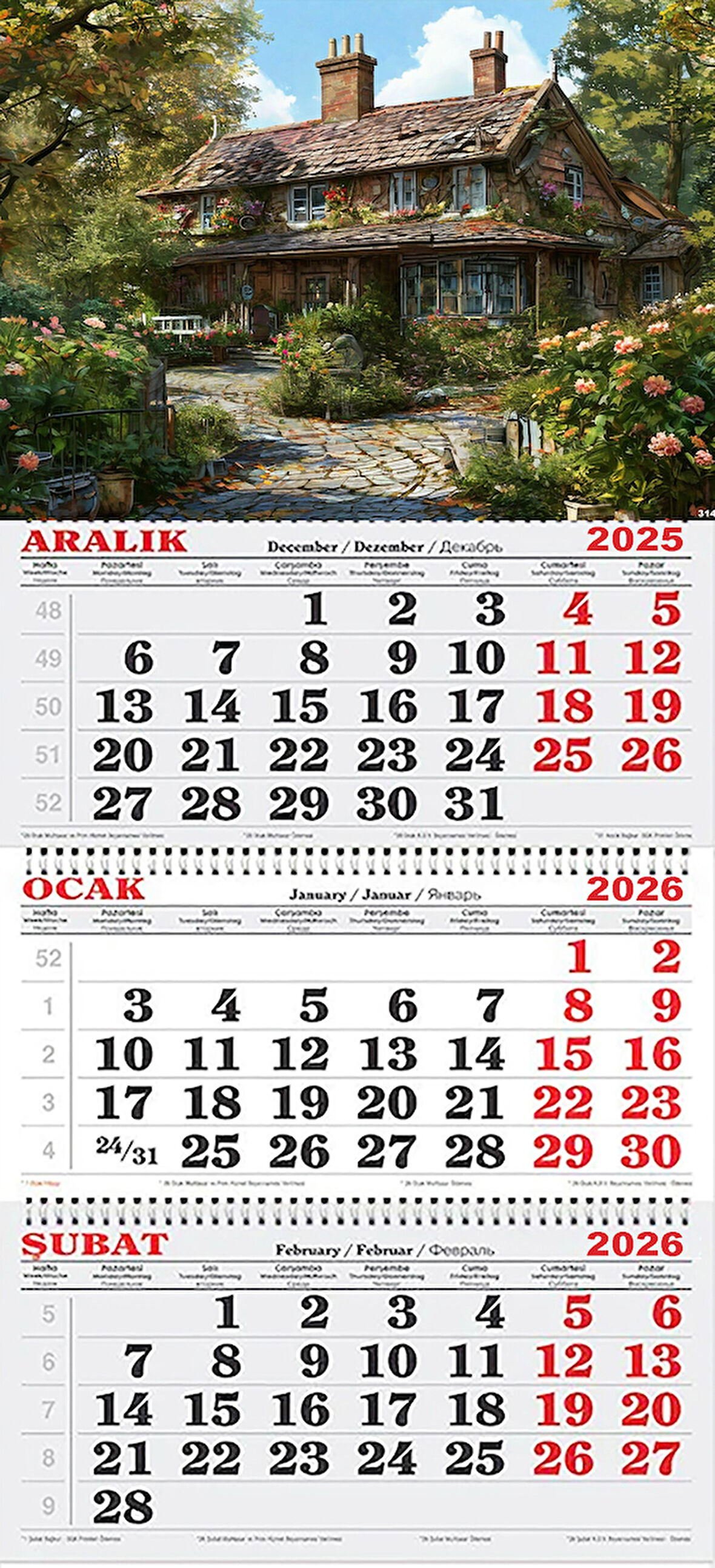 2026 Yılı Gemici Takvimi- Çiçekler İçinde Çiftlik Evi