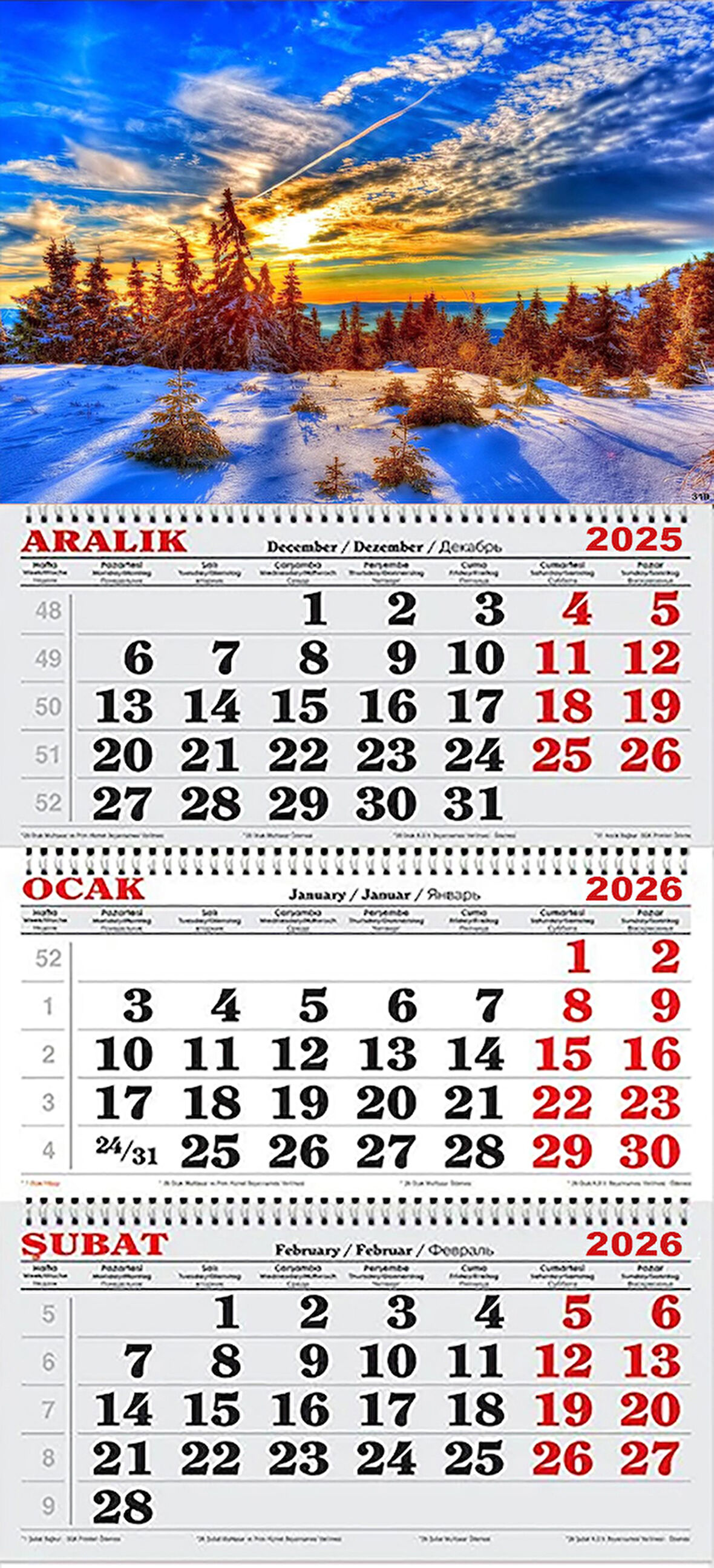 2026 Yılı Gemici Takvimi-Karlı Ormanda Gün Batımı