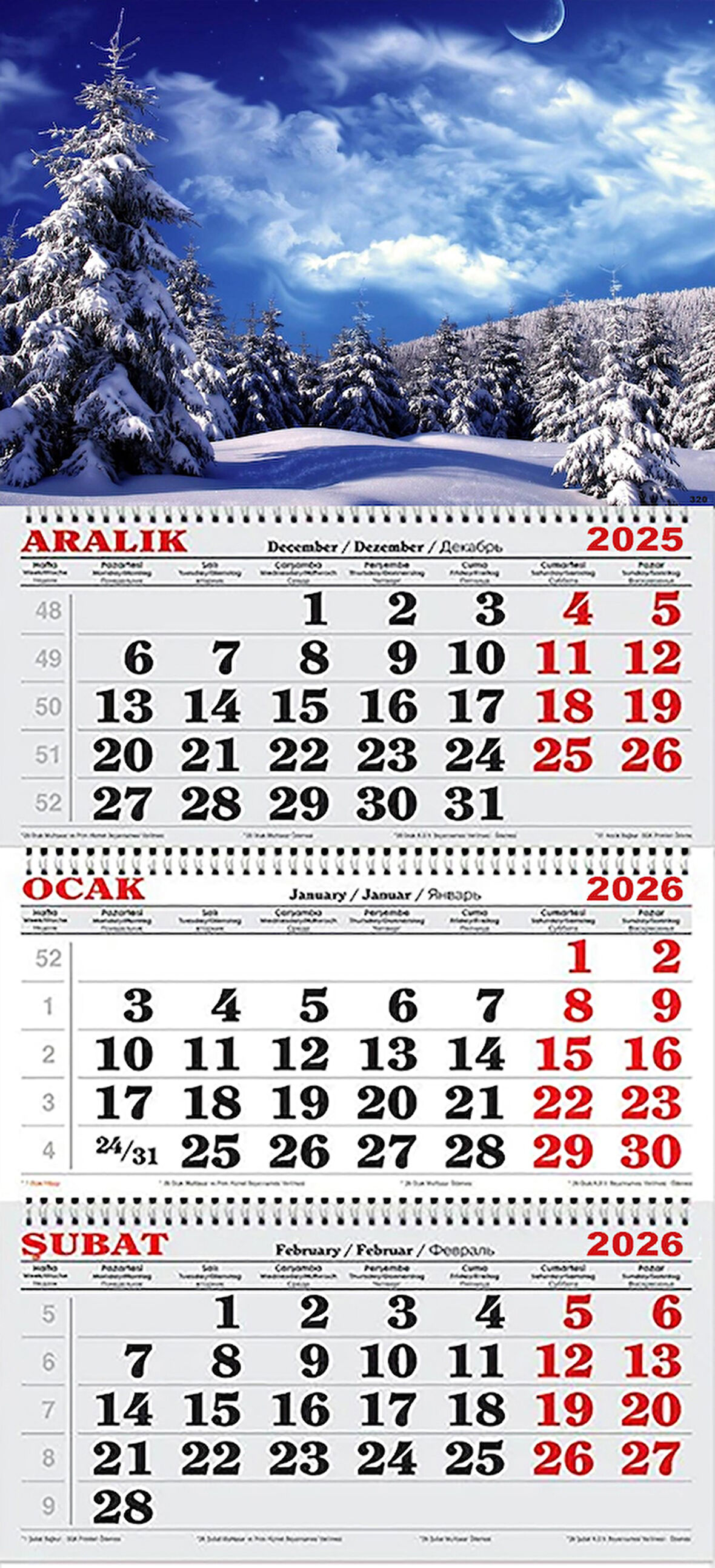 2026 Yılı Gemici Takvimi- Ormanda Karlı Kış Gecesi ve Ay