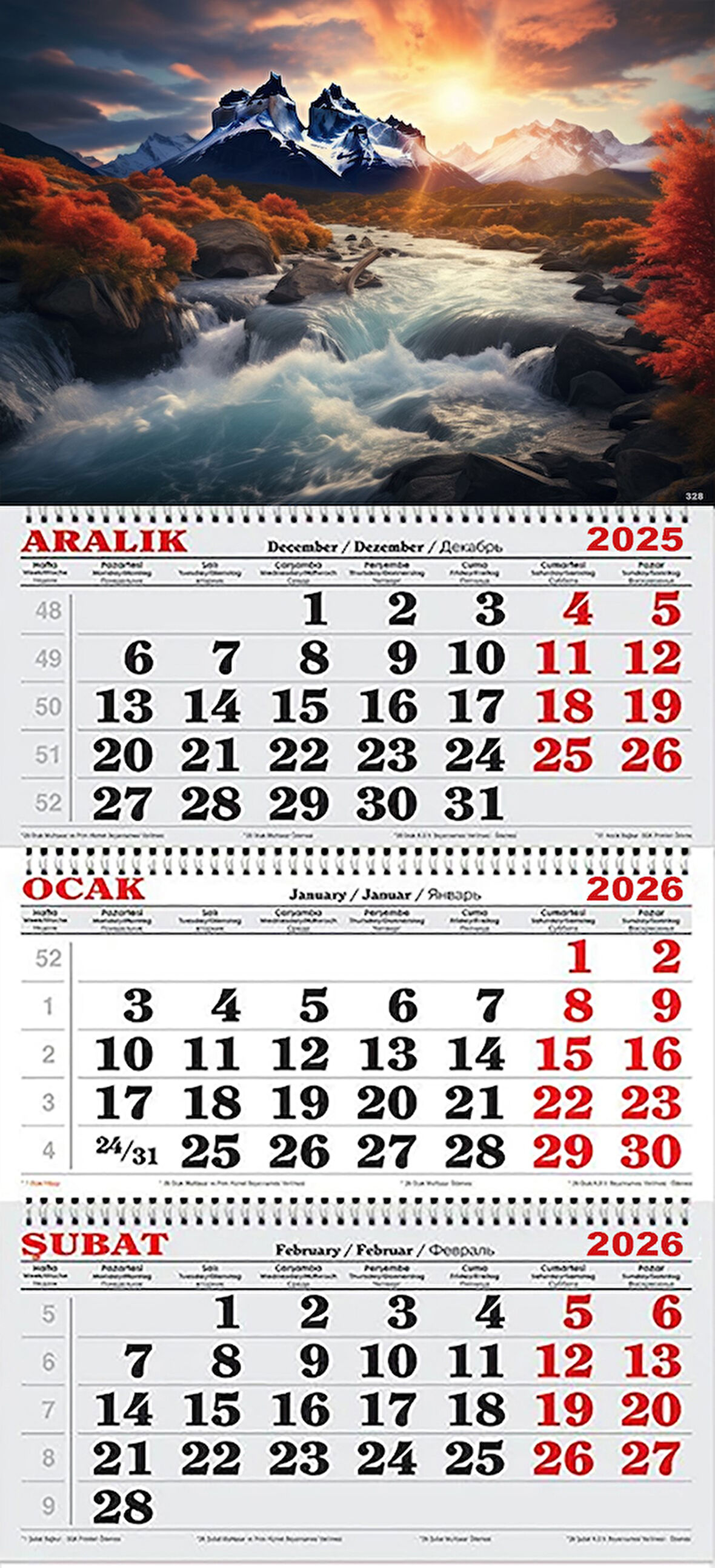 2026 Yılı Gemici Takvimi- Dağlar ve Şelale Ai