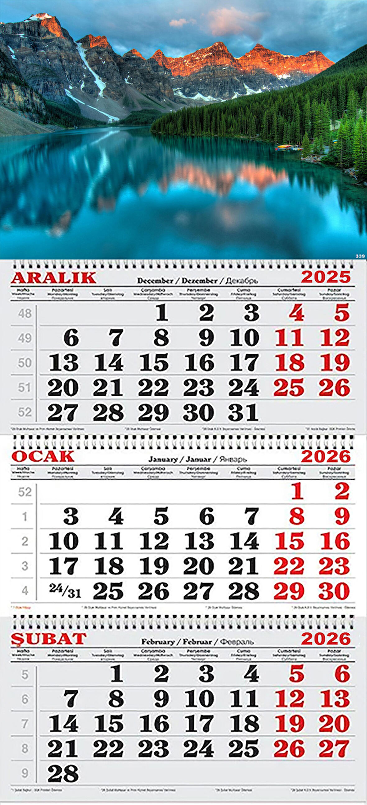 2026 Yılı Gemici Takvimi- Banff Ulusal Parkı ve Rocky Dağları