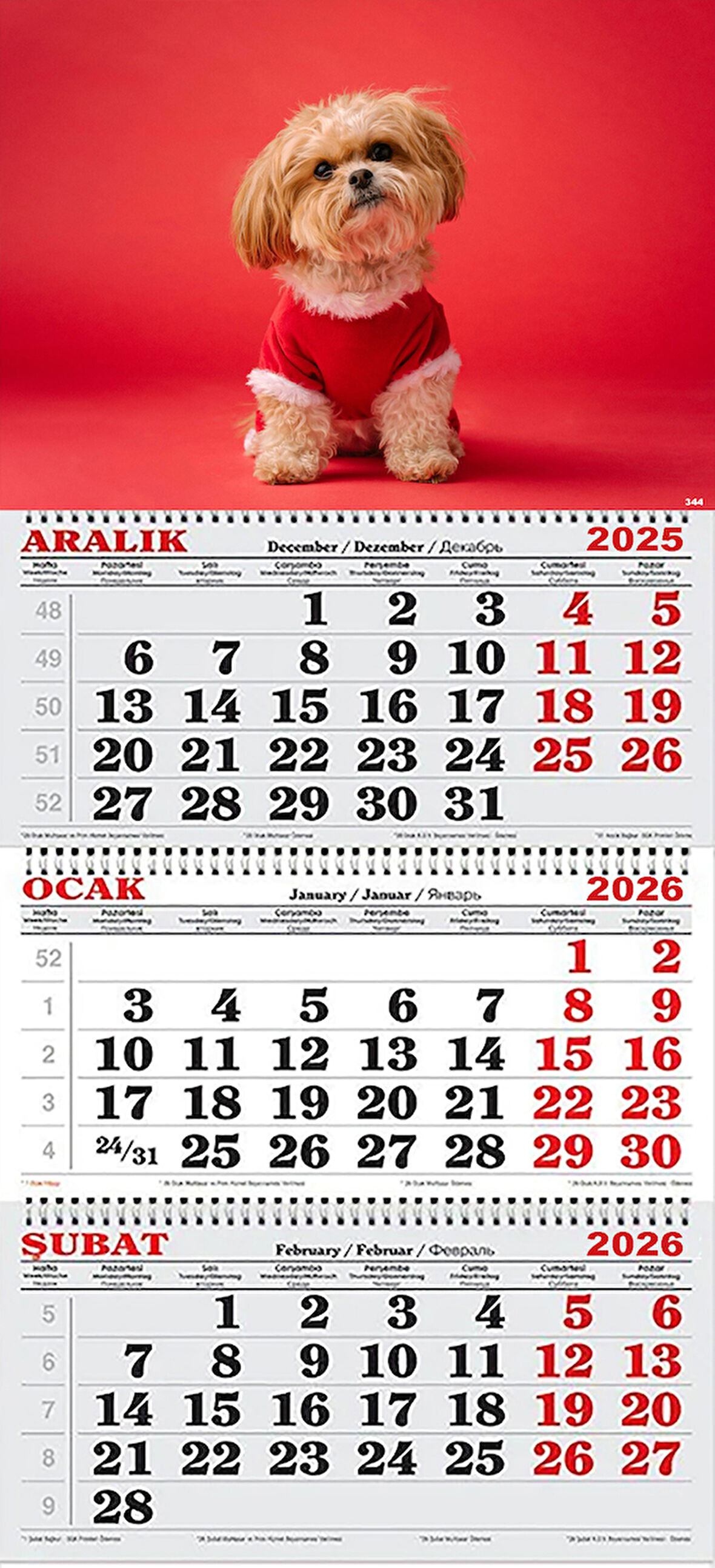 2026 Yılı Gemici Takvimi- Noel Kıyafetli Shih Tzu 