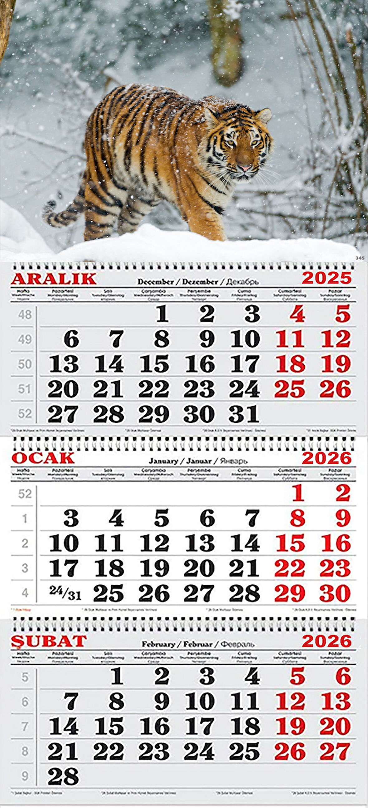 2026 Yılı Gemici Takvimi- Sibirya Kaplanı