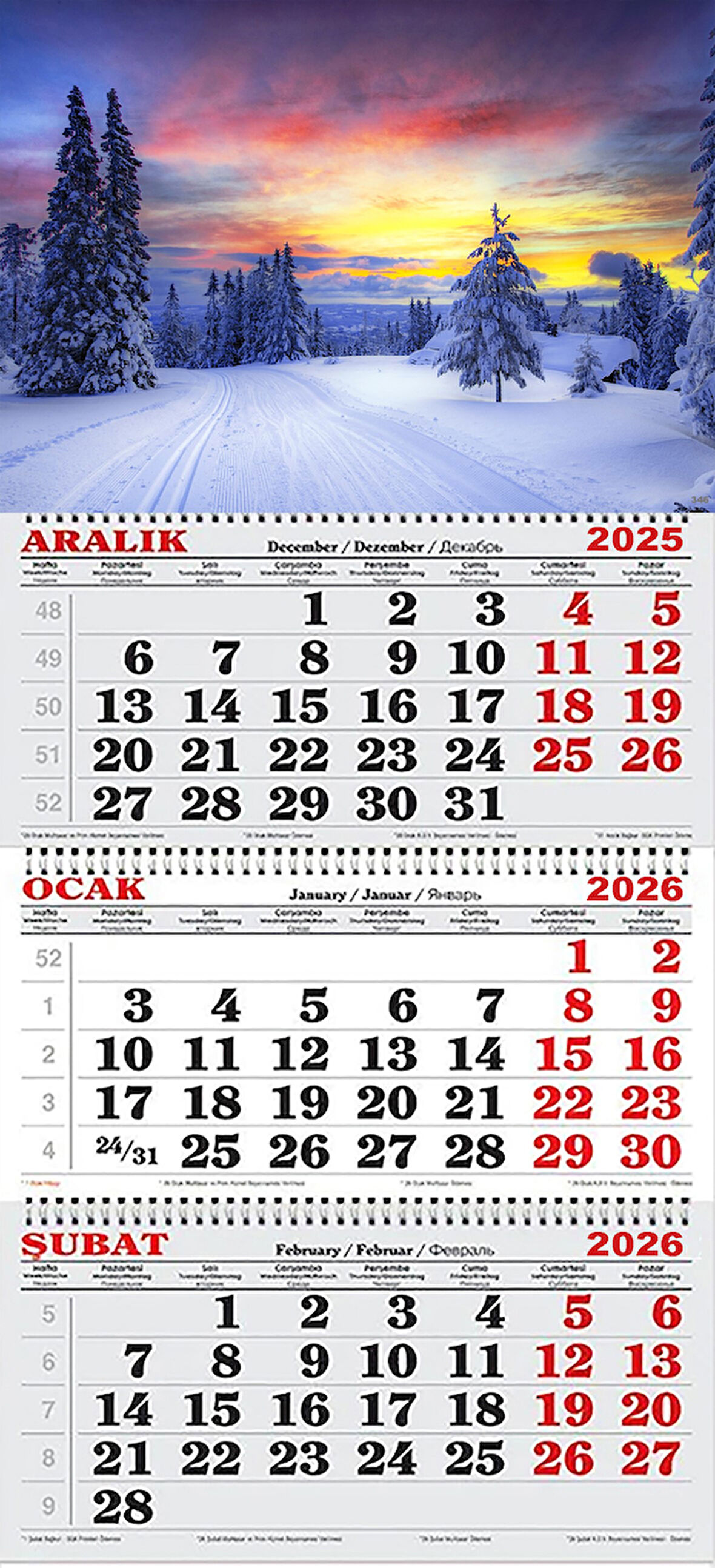 2026 Yılı Gemici Takvimi- Karlı Dağda Gün Batımı Manzarası