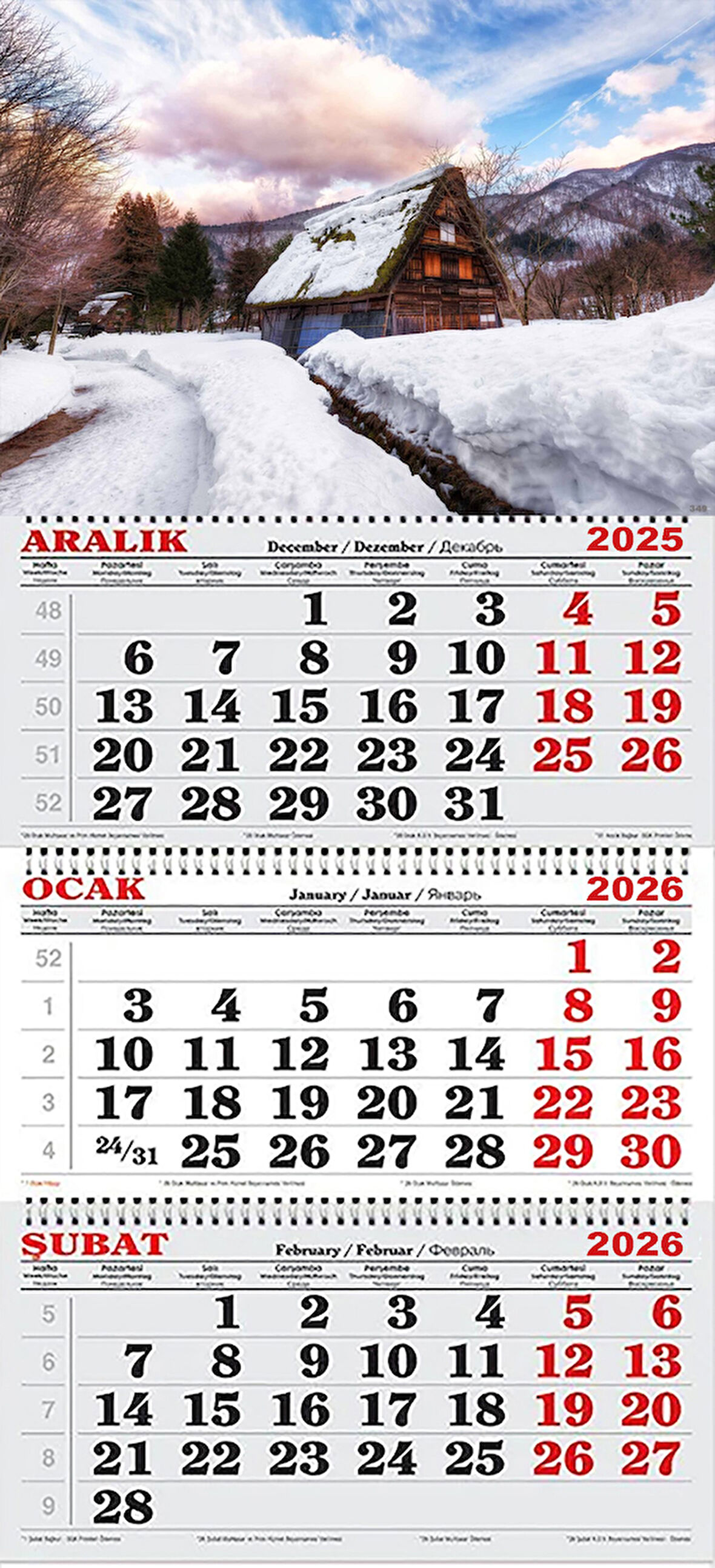 2026 Yılı Gemici Takvimi- Karlar İçerisinde Japon Villası