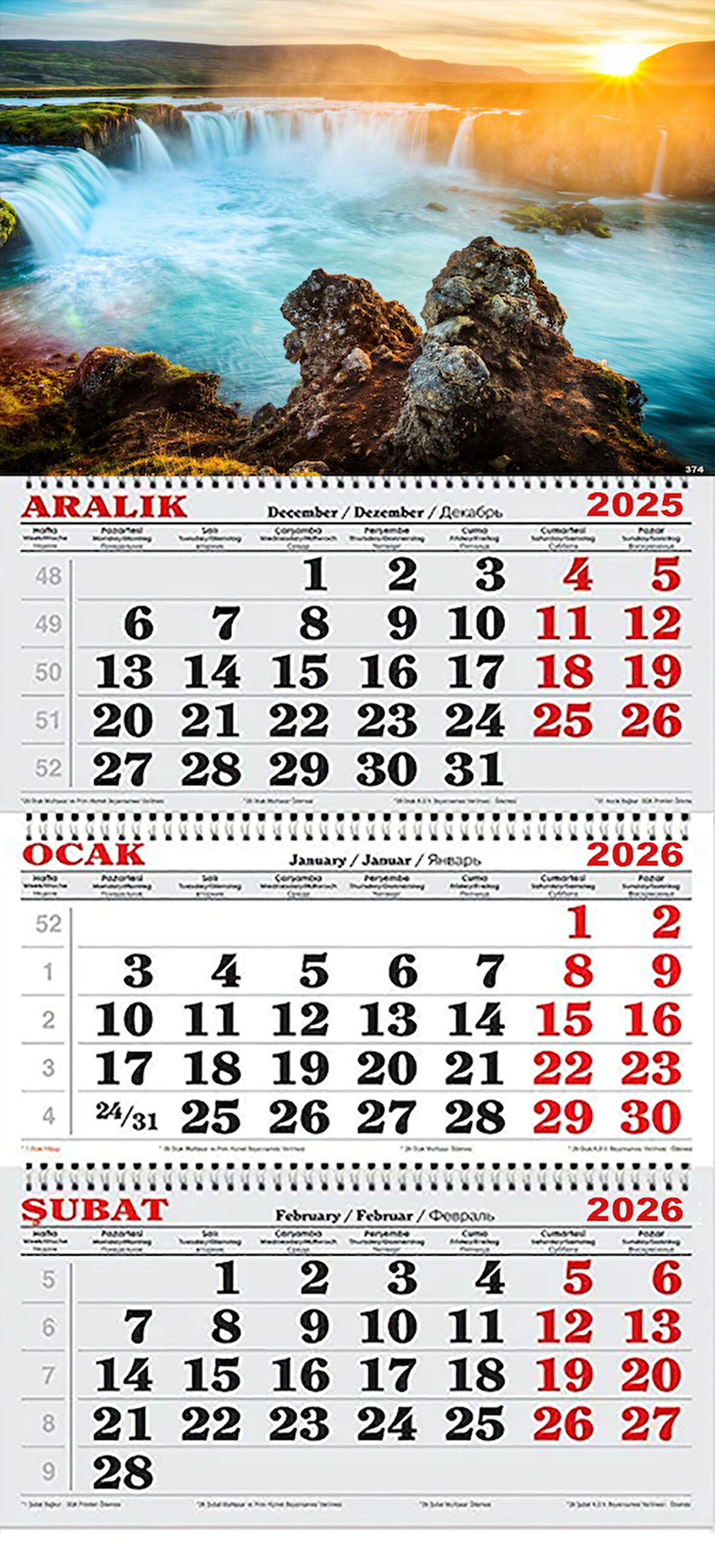 2026 Yılı Gemici Takvimi- Gadafoss Şelalesi İZLANDA