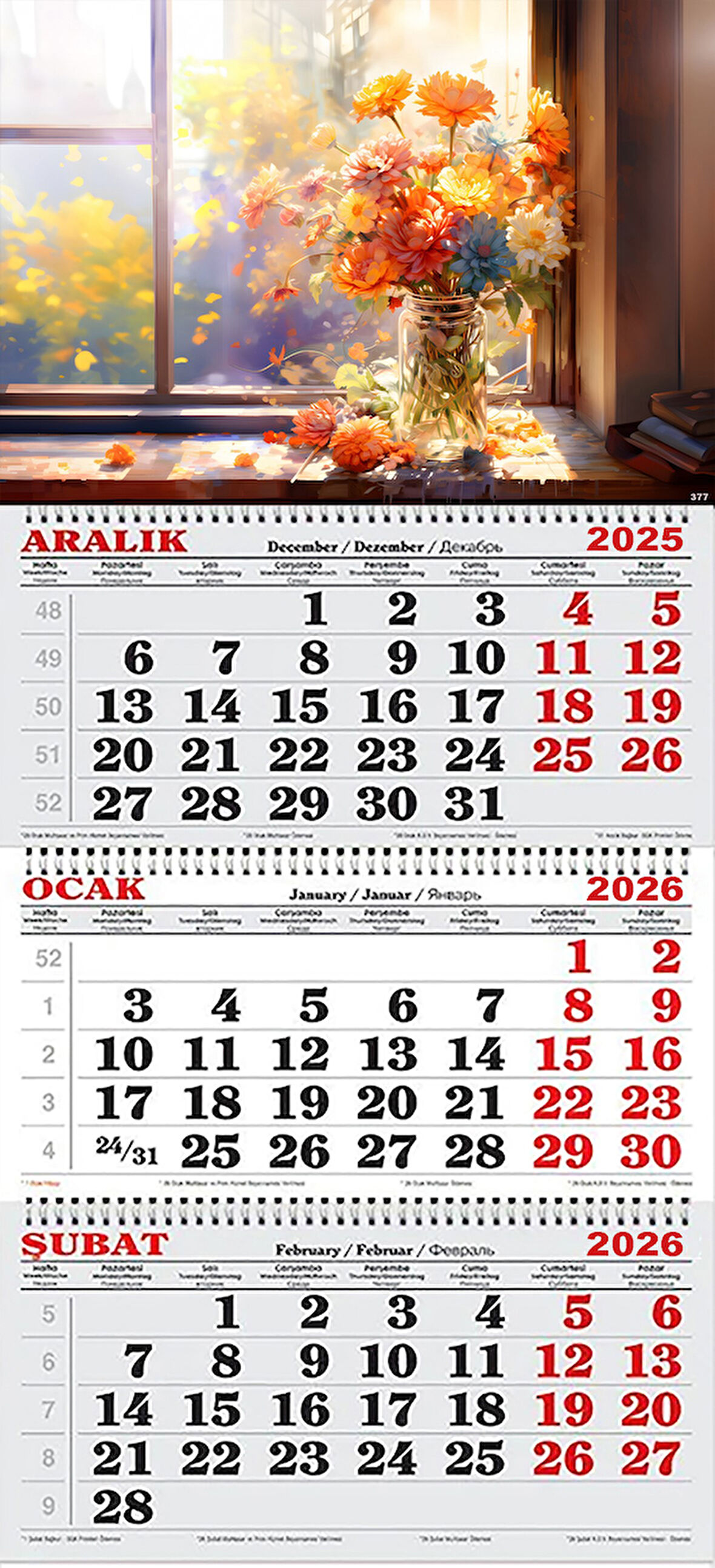 2026 Yılı Gemici Takvimi- Vazoda Rengarenk Çiçekler