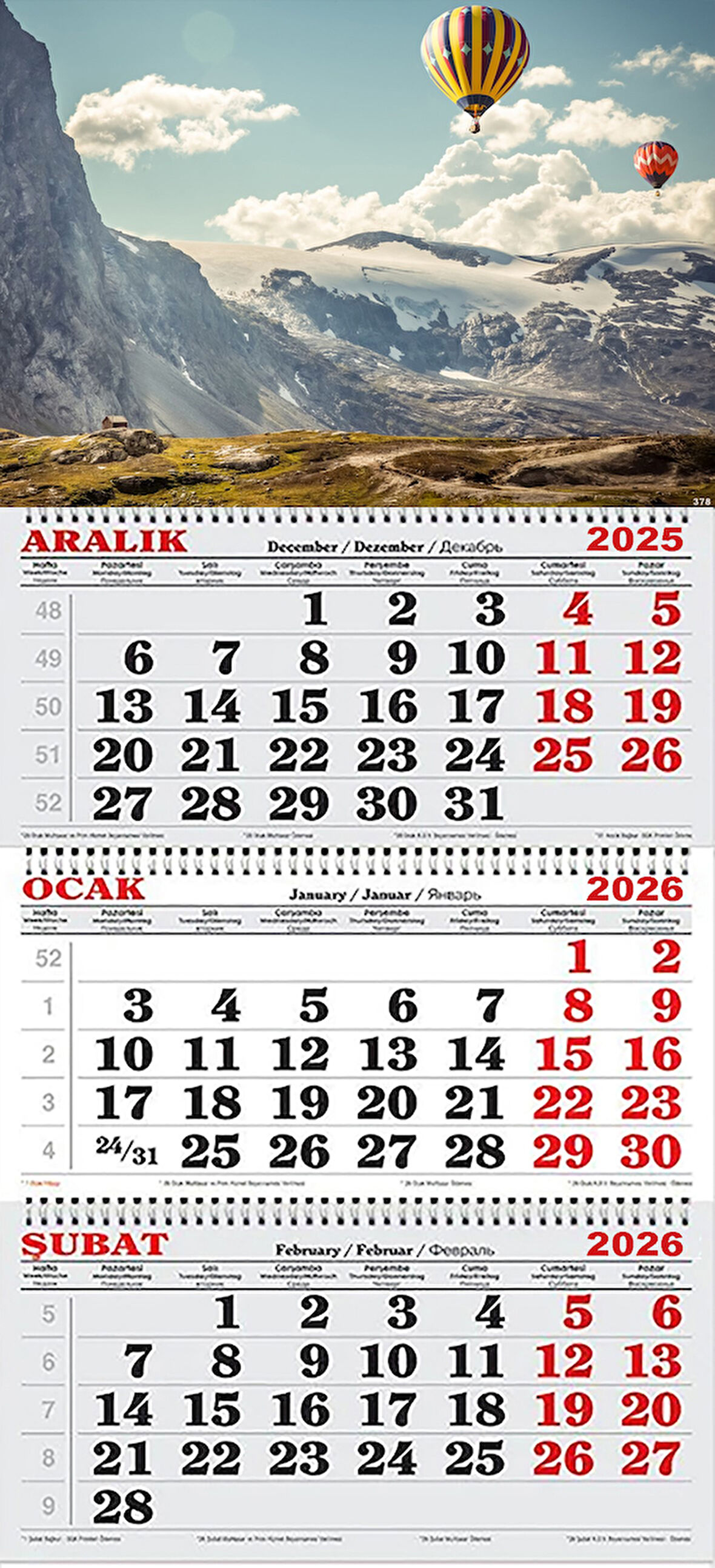 2026 Yılı Gemici Takvimi- Dağ, Gökyüzü ve Balonlar