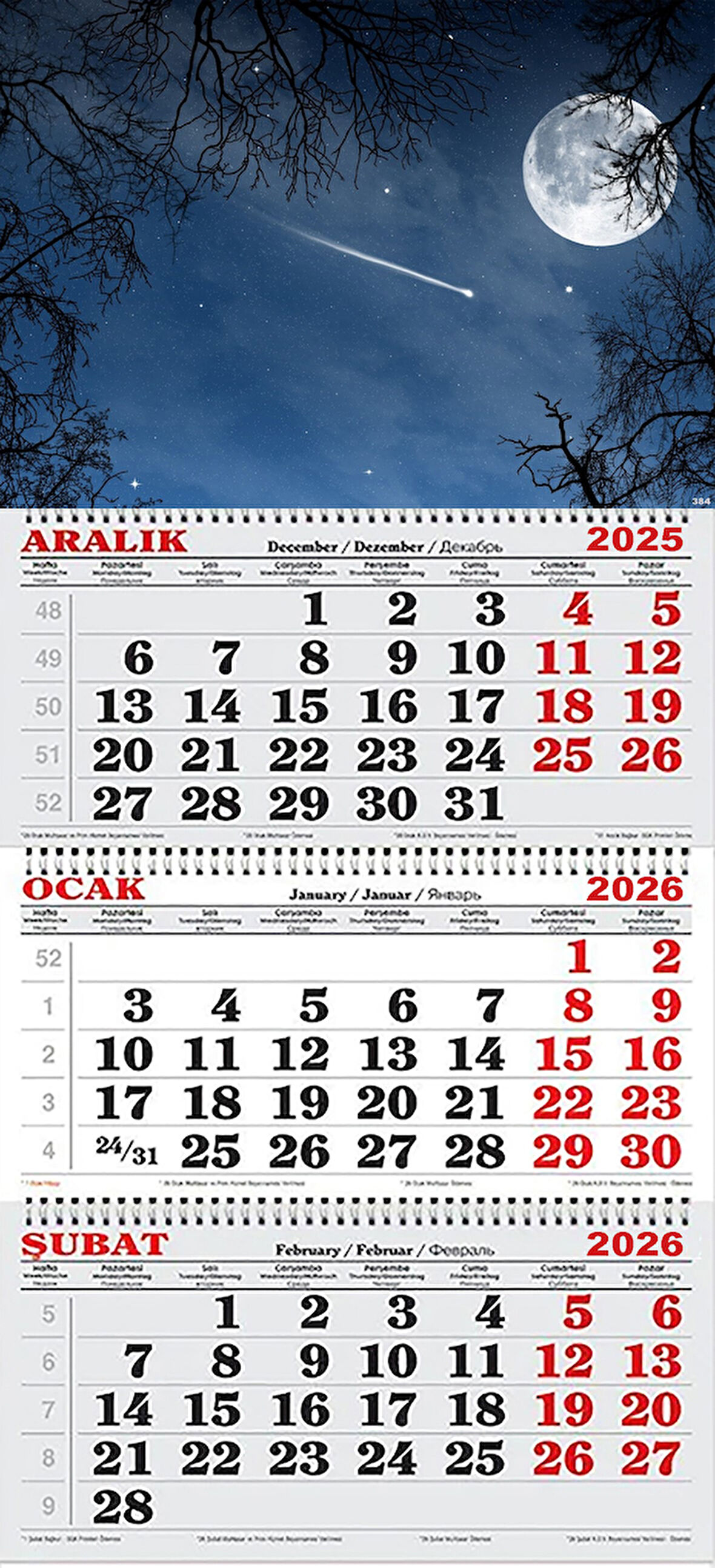 2026 Yılı Gemici Takvimi- Ay ve Kuyruklu Yıldız