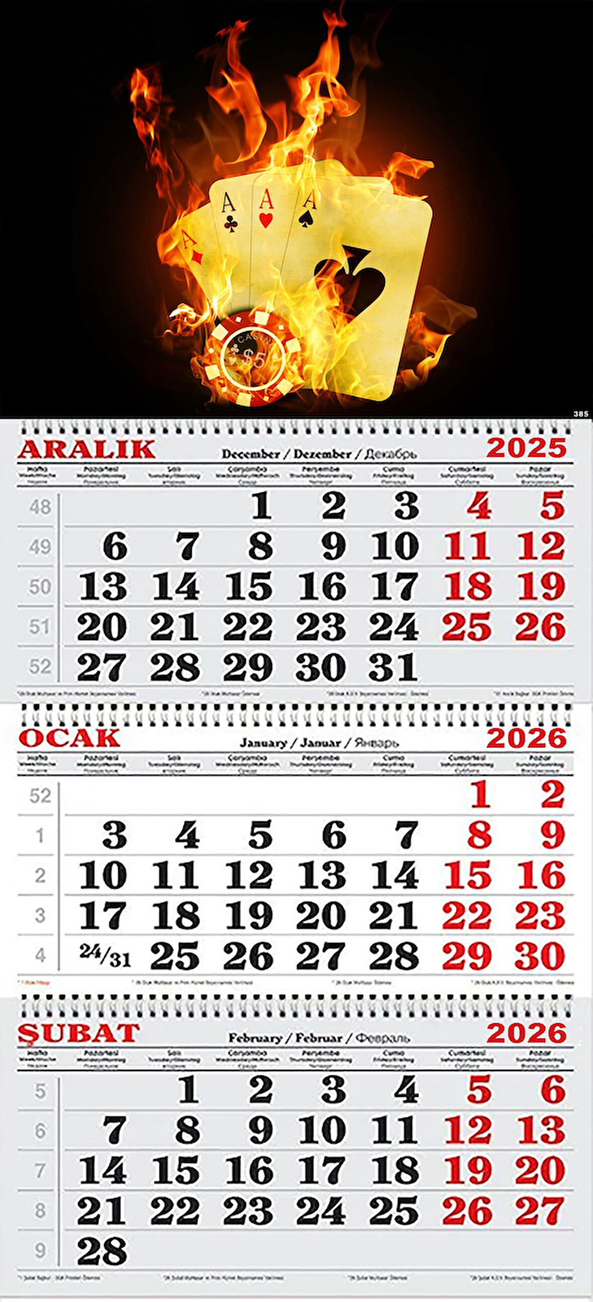 2026 Yılı Gemici Takvimi- As Kartları ve Poker