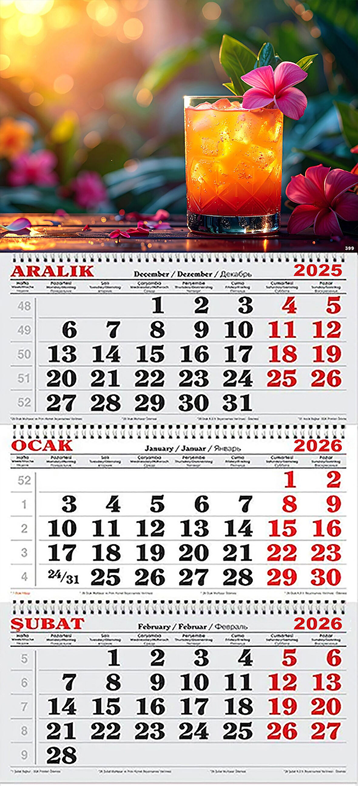 2026 Yılı Gemici Takvimi- Buz Gibi Kokteyl ve Çiçekler