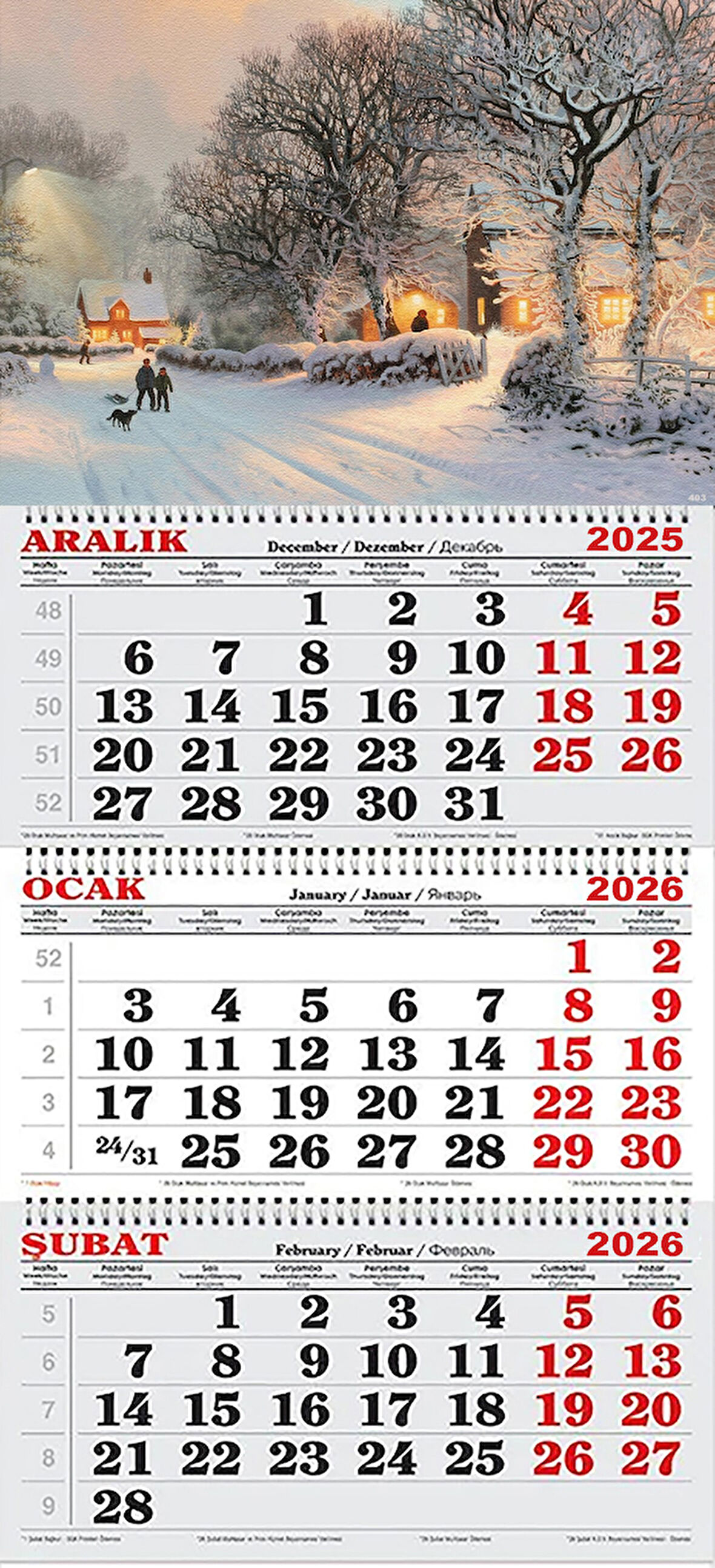 2026 Yılı Gemici Takvimi- Karlı Kasaba ve Kızaklı Çocuklar