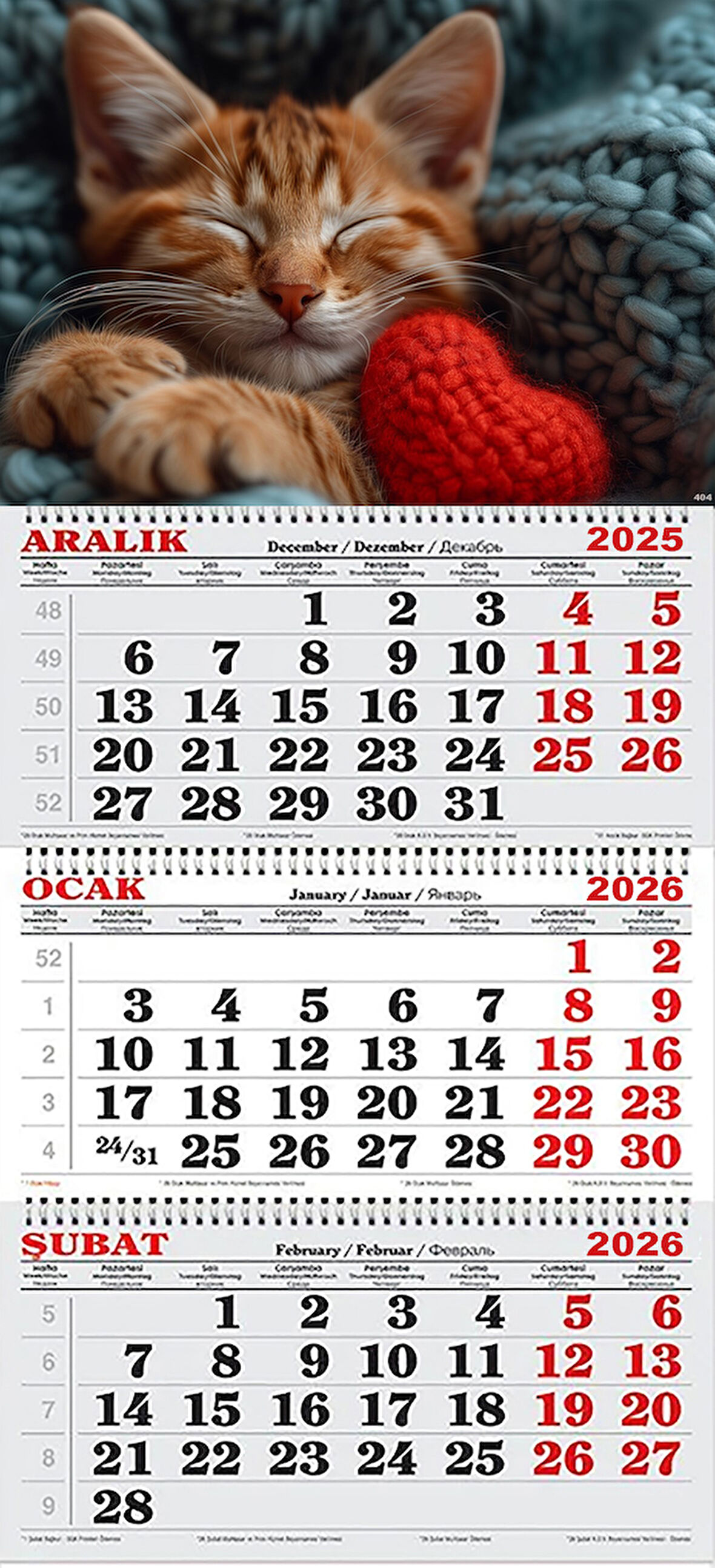 2026 Yılı Gemici Takvimi- Uyuyan Kedi ve Kalp