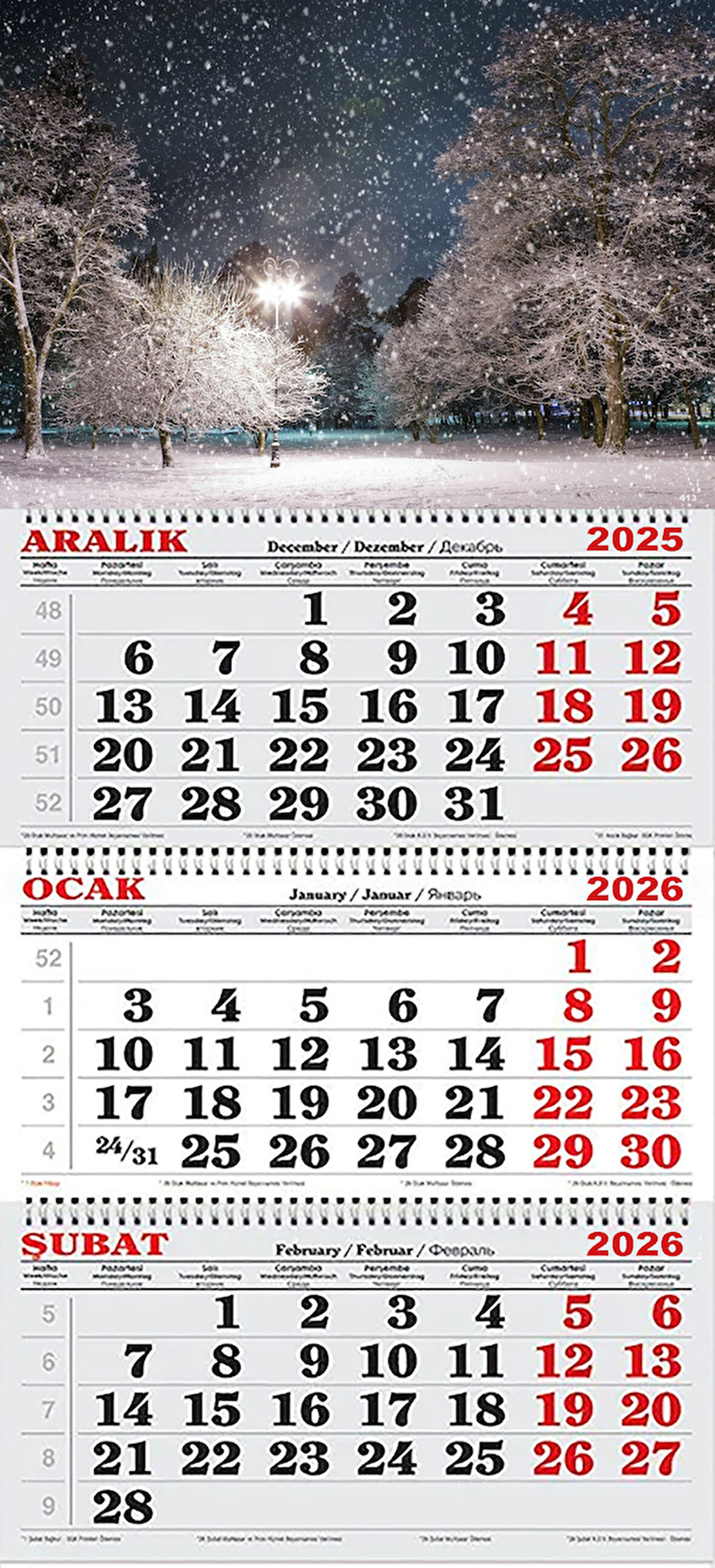 2026 Yılı Gemici Takvimi- Kar Yağışı ve Ağaçlar