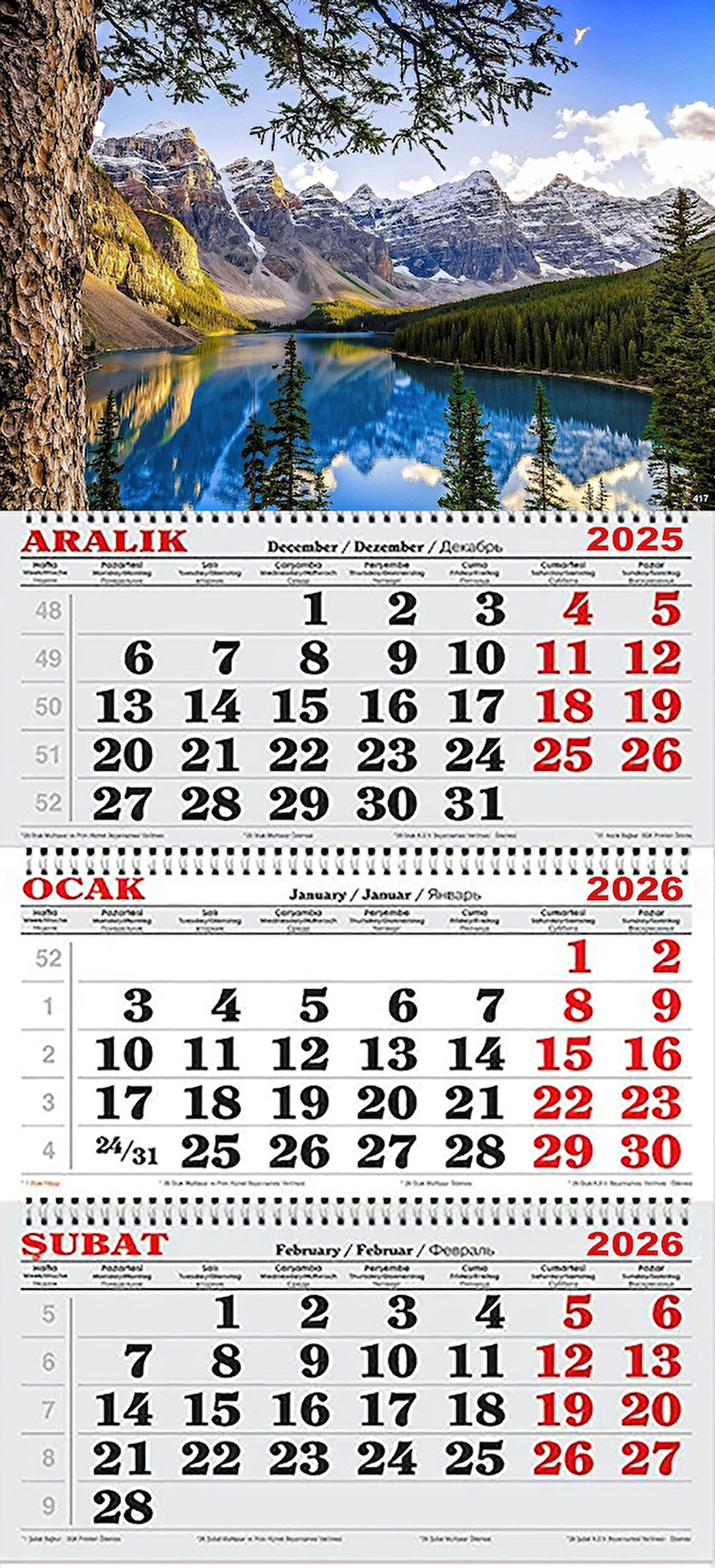 2026 Yılı Gemici Takvimi- Moraine Gölü ve Rocky Dağları