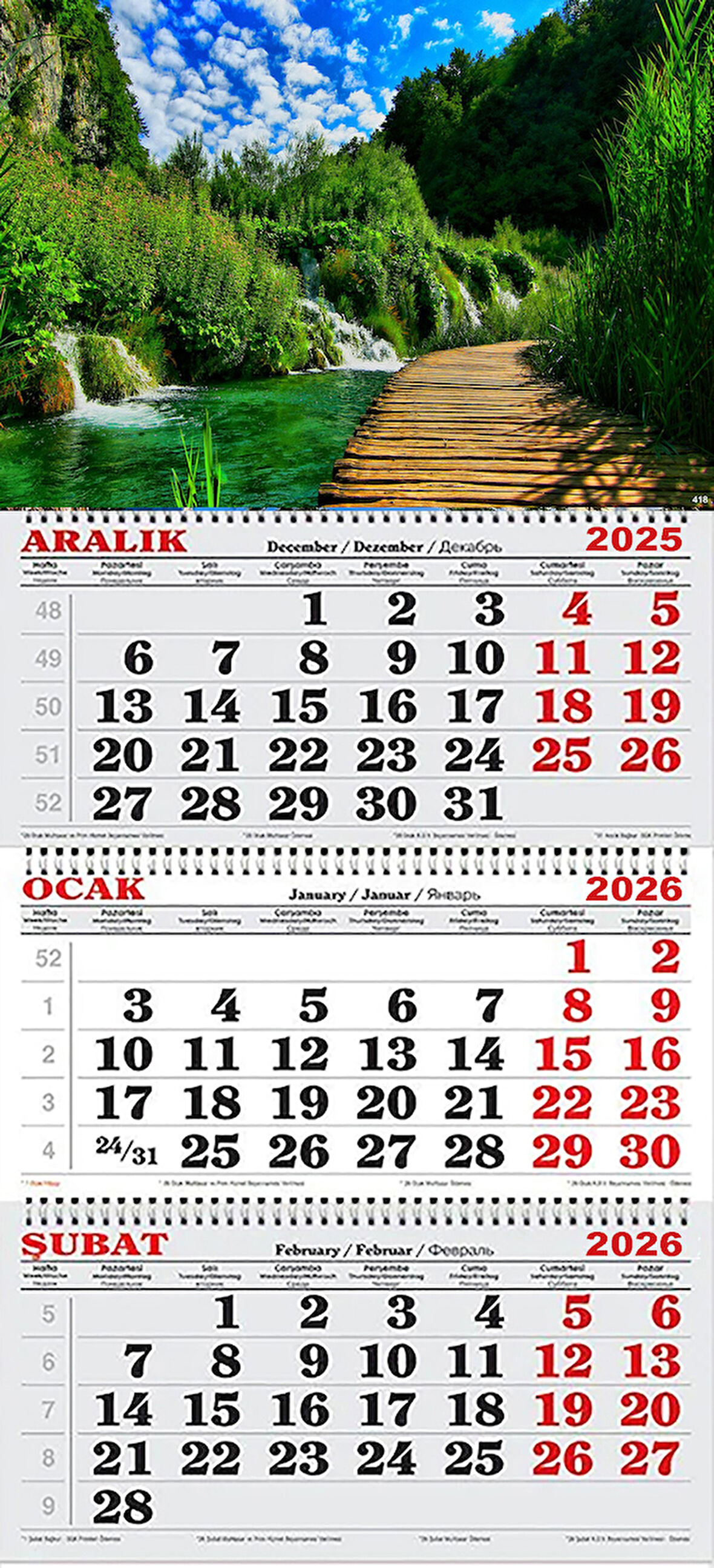 2026 Yılı Gemici Takvimi- Yeşil Doğa İçinde Yürüyüş Yolu