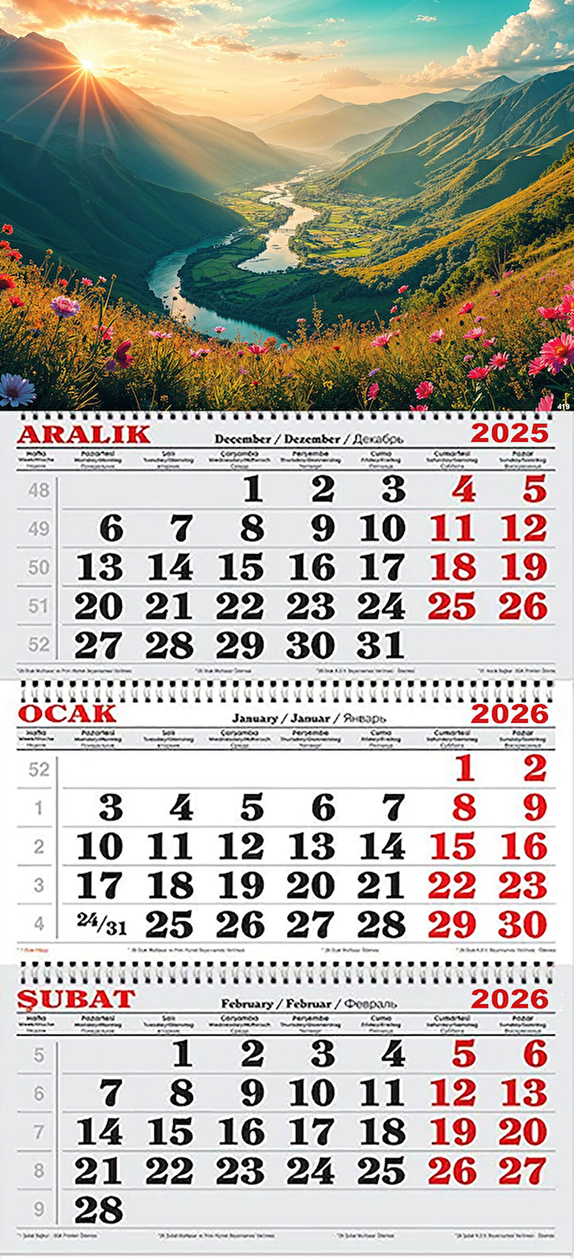 2026 Yılı Gemici Takvimi- Dağlar Arasındaki Nehir ve Manzara