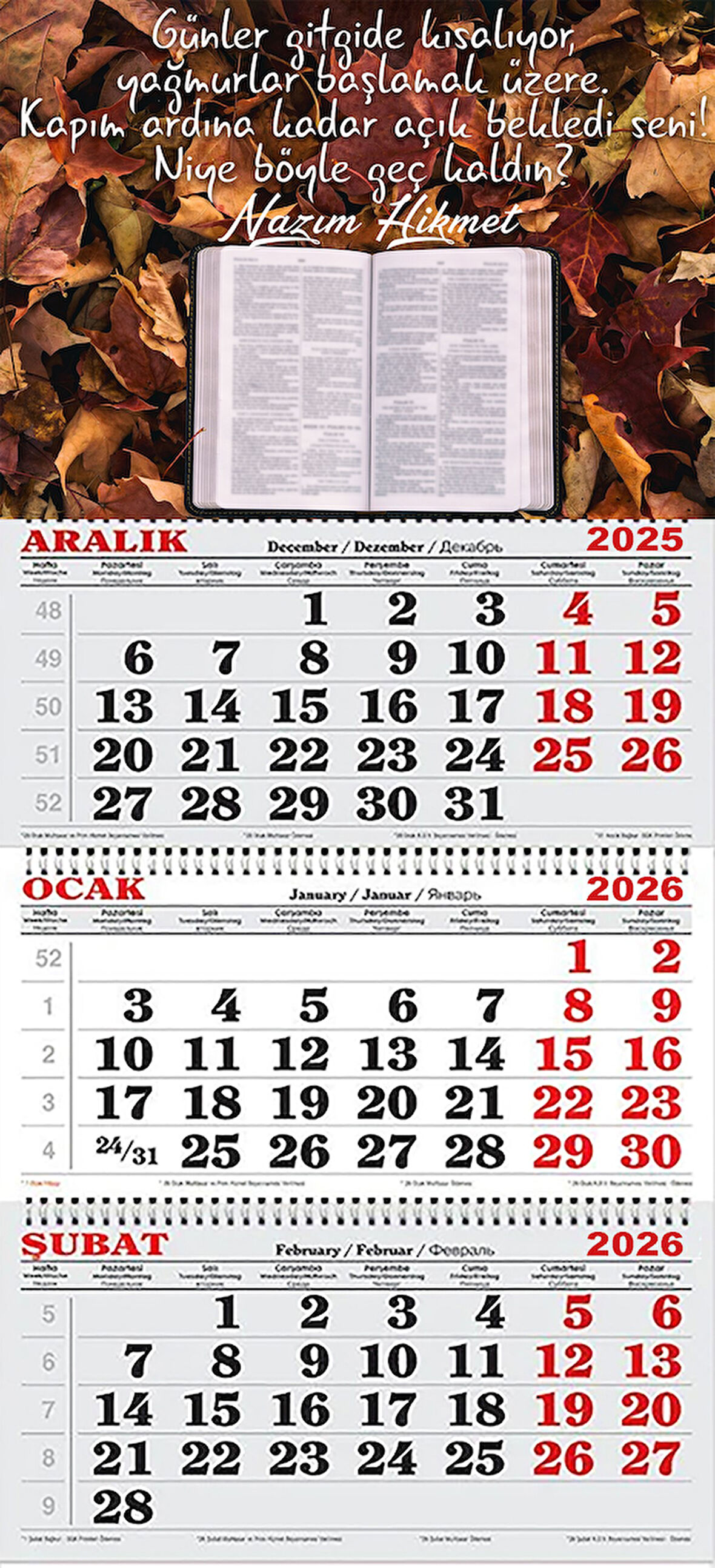 2026  Yılı Gemici Takvimi-Nazım Hikmet-Güz