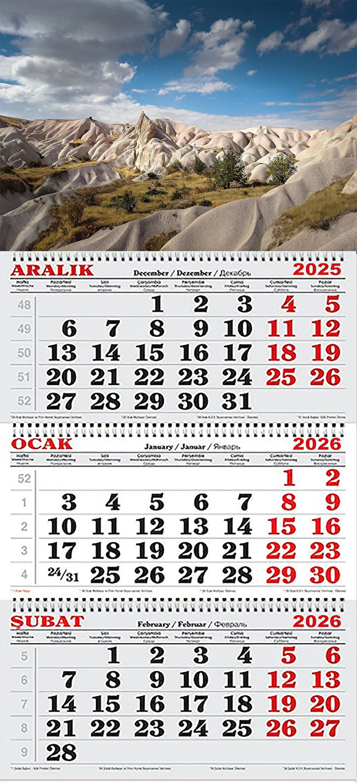 2026 Yılı Gemici Takvimi-KAPADOKYA ZEMİ VADİSİ