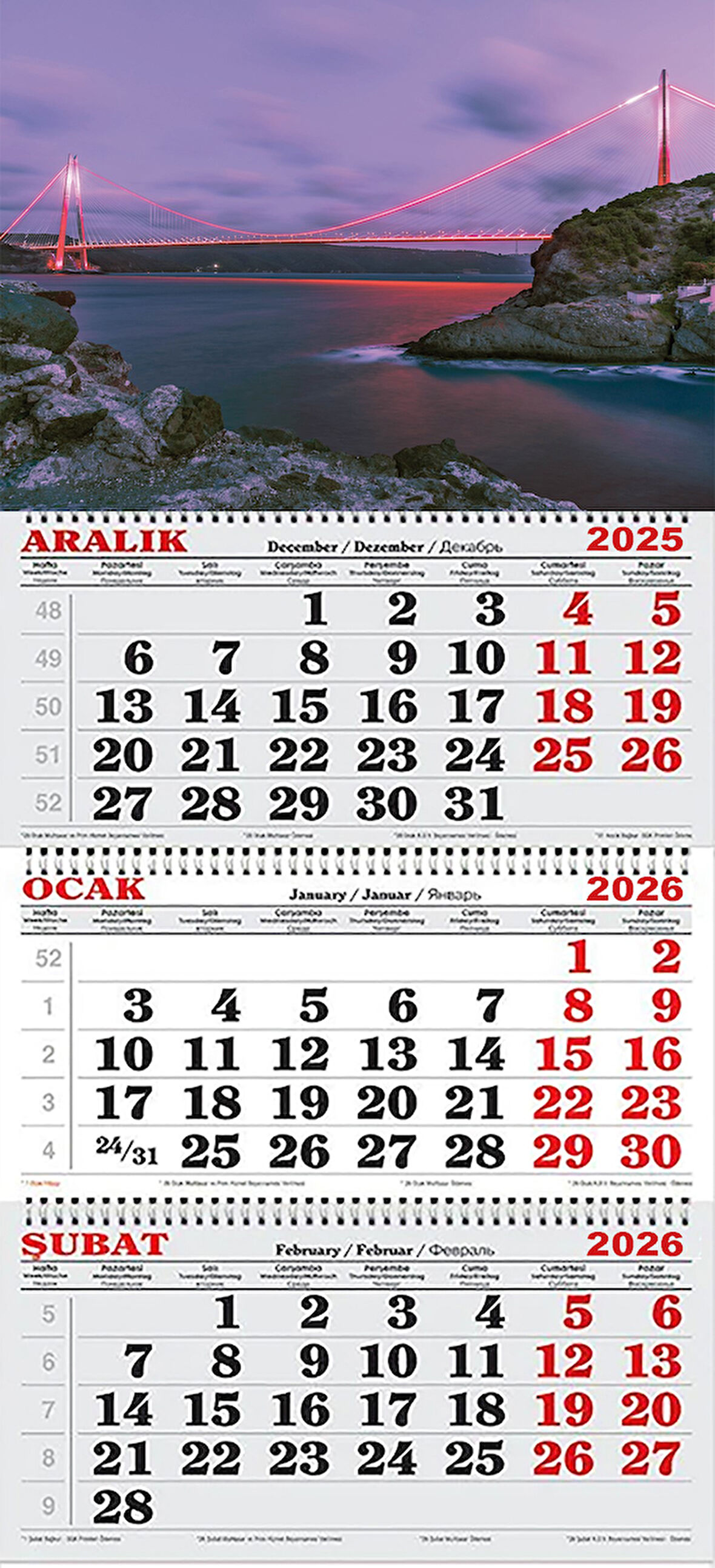  2026 Yılı Gemici Takvimi-Kırmızı Işıklar İle Boğaz Köprüsü