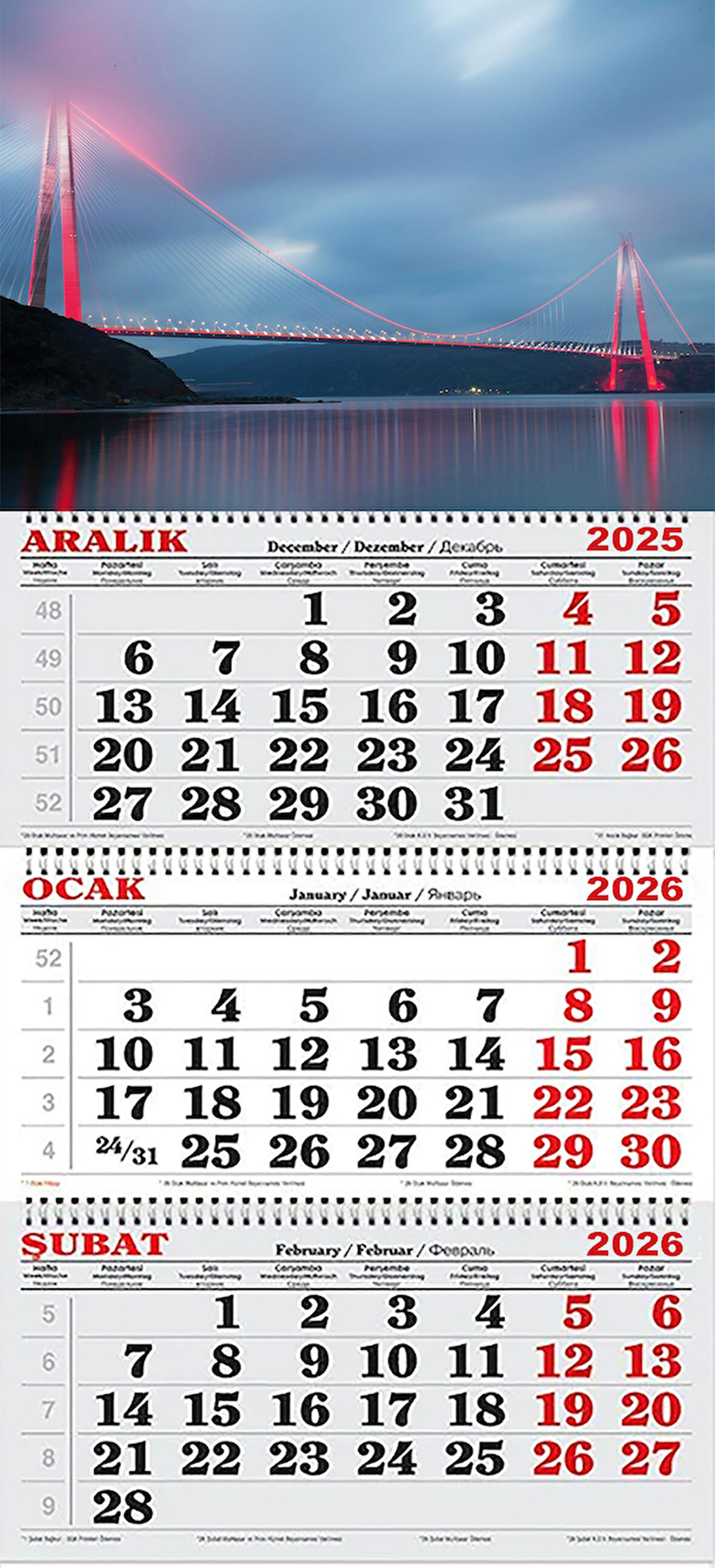 2026 Yılı Gemici Takvimi-Boğaz Köprüsü ve Gökyüzü