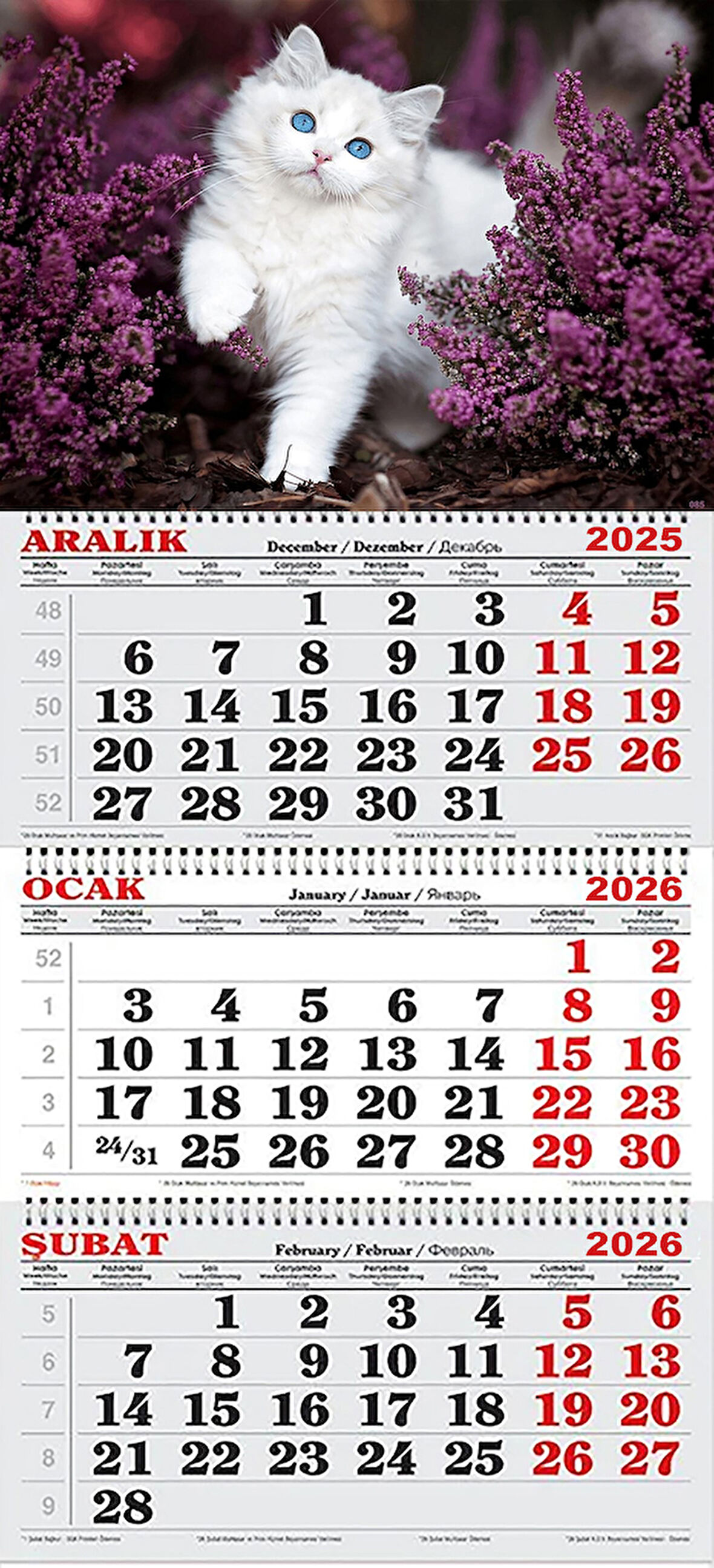 2026 Yılı Gemici Takvimi-Mor Çiçekler İçinde Kedi