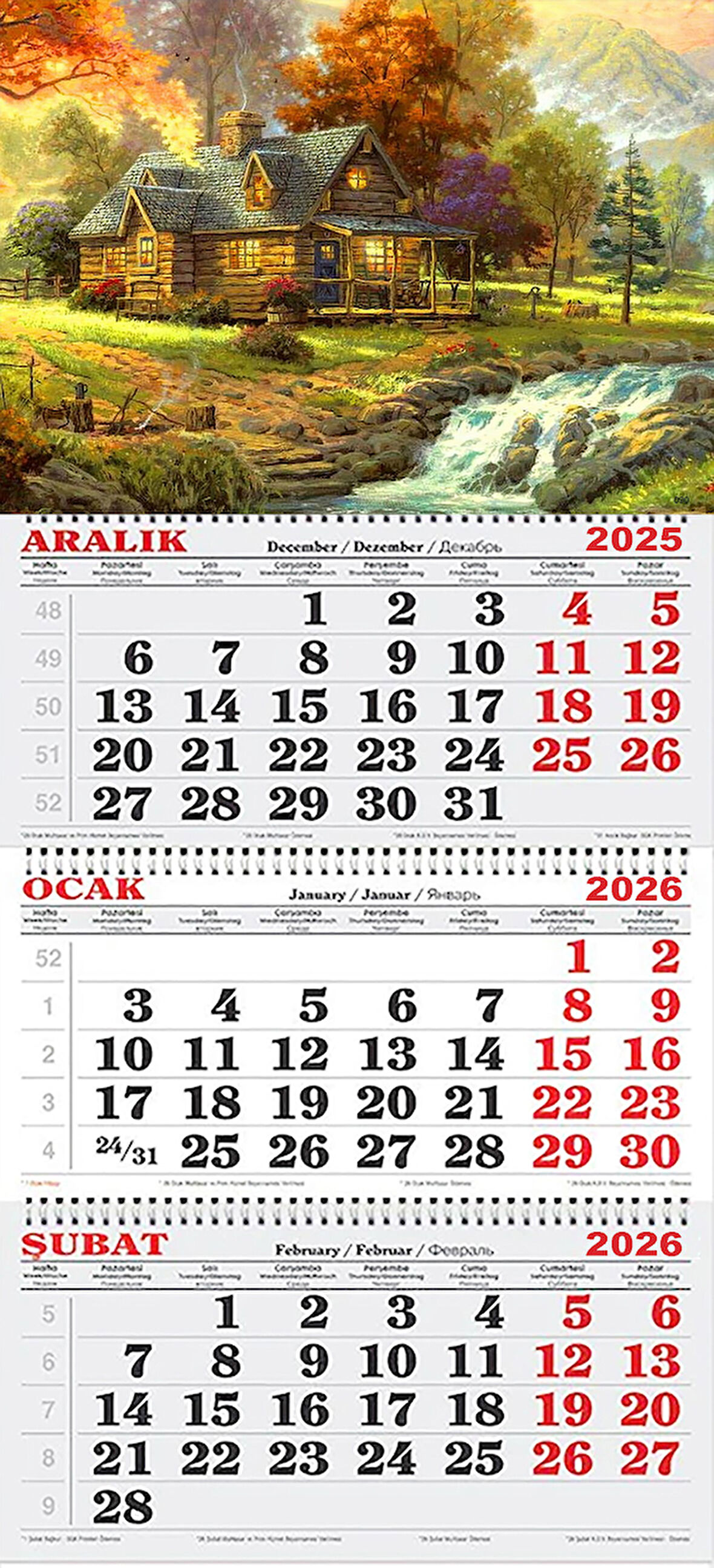 2026 Yılı Gemici Takvimi-Sıcak Bir Kış Masalı–Kır Evi Temalı Takvim