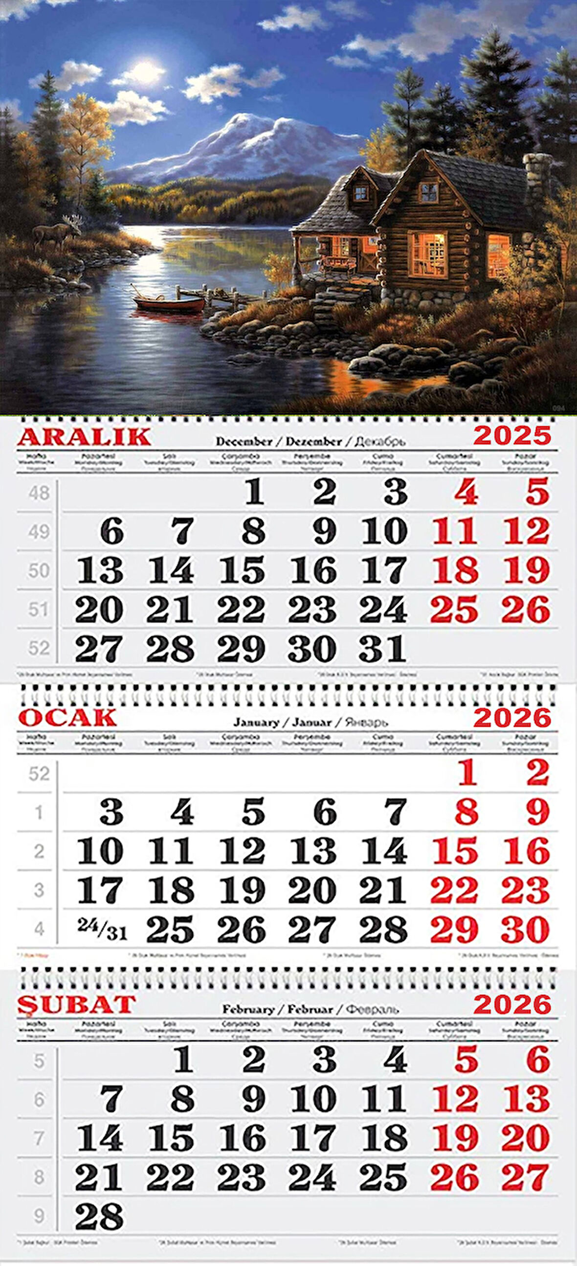 2026 Yılı Gemici Takvimi-Karlı Dağlar ve Gölde ki Kulübe