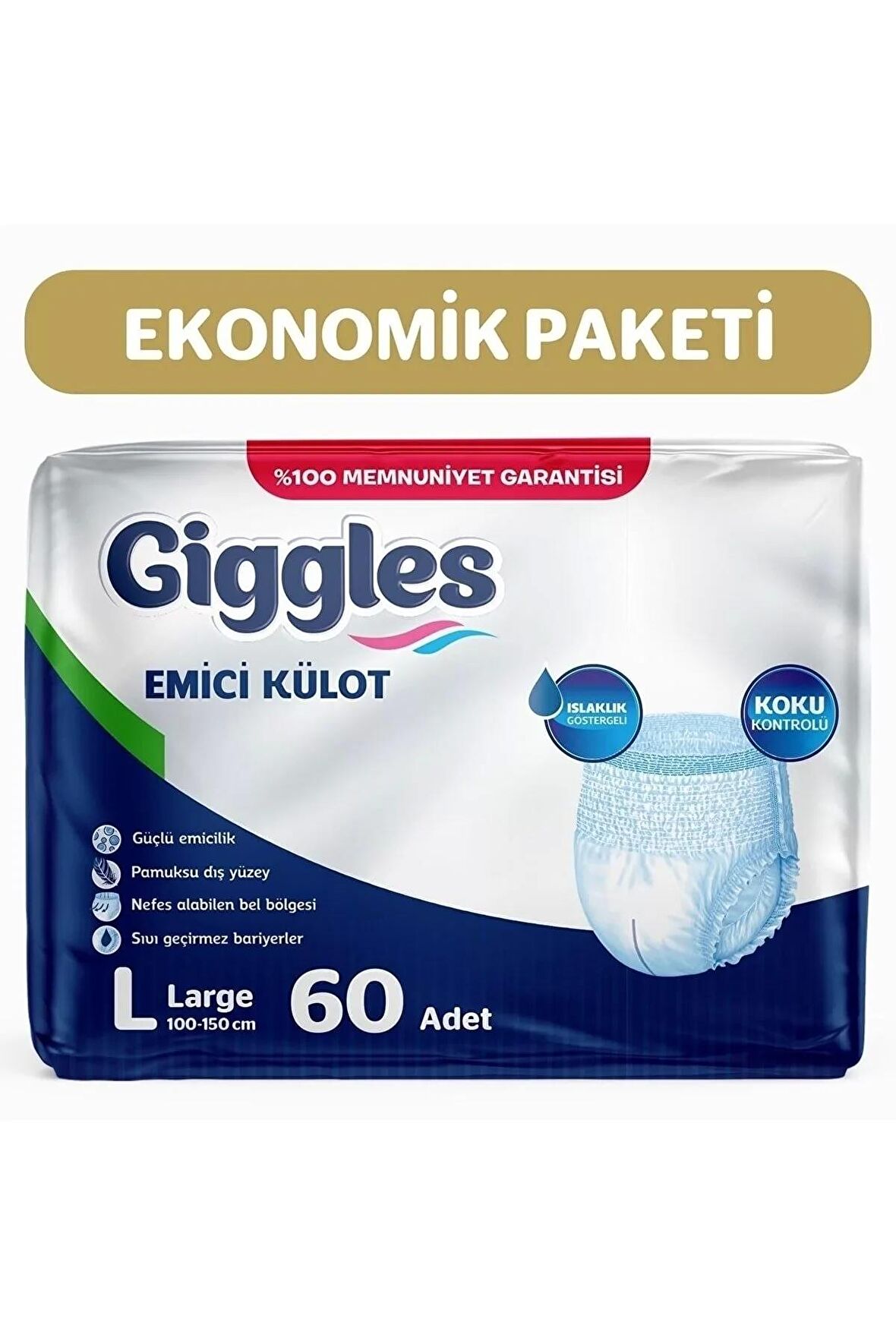 Yetişkin Emici Külot Bez Büyük Boy (large) 30'lu 2 Paket (60 Adet) Bel Boy 100-150 cm