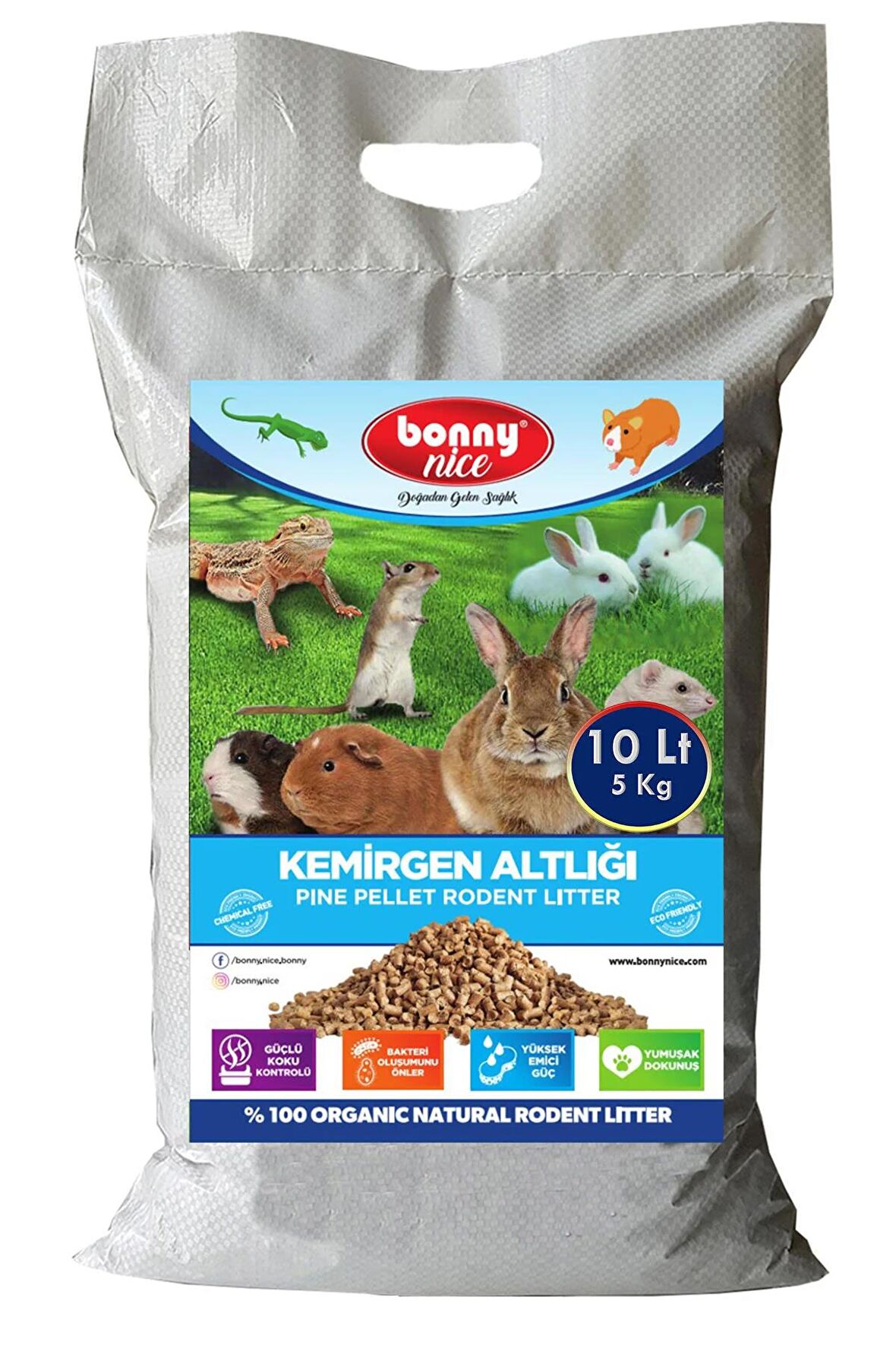 Bonny Nice Doğal Çam Pelet Ginepig Kafes Altlığı 5 Kg 10 Lt