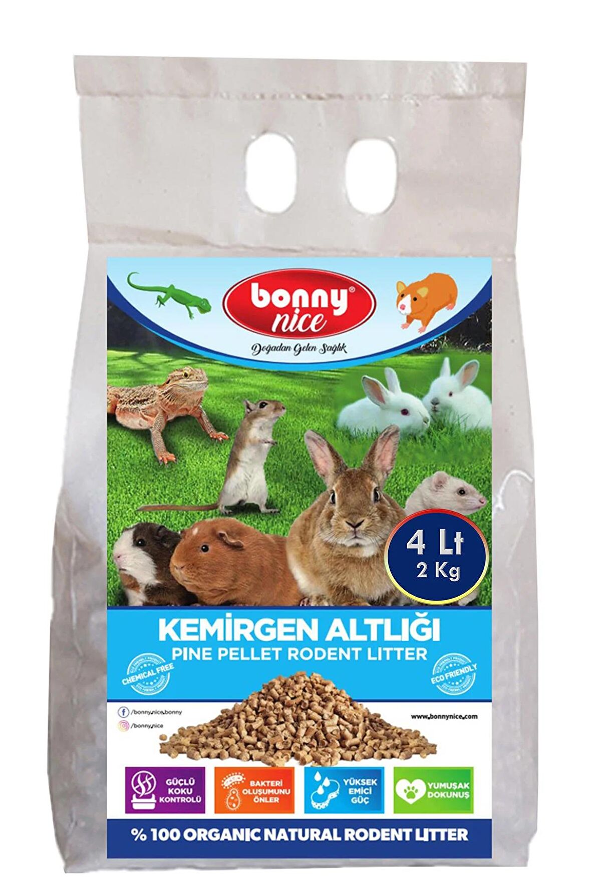 Bonny Nice Doğal Çam Pelet Ginepig Kafes Altlığı 2 Kg 4 Lt