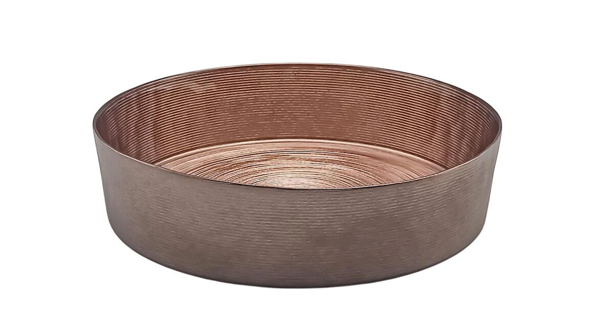 Glaze Mud Dik Yanaklı Bronz Yuvarlak Çizgili Dekoratif Tabak 24 cm
