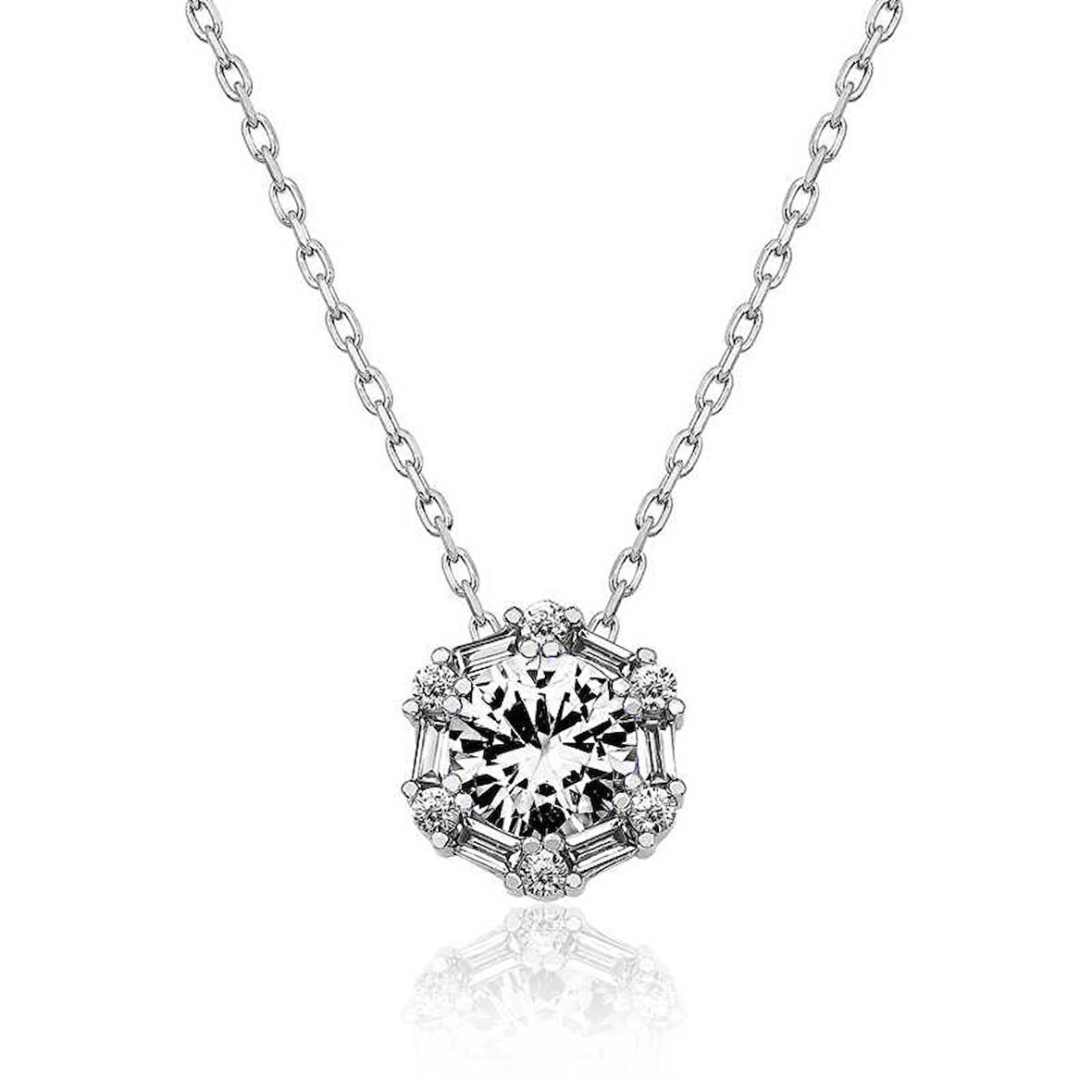 Gümüş Buz Beyazı Baget Taşlı Kadın Kolye