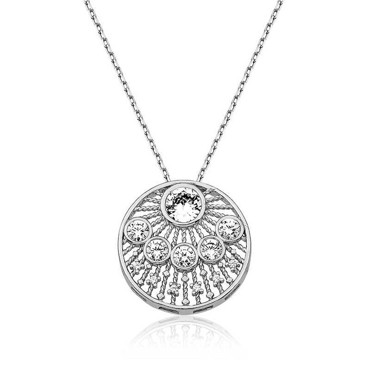 Gümüş Etnik Desenli Kadın Kolye