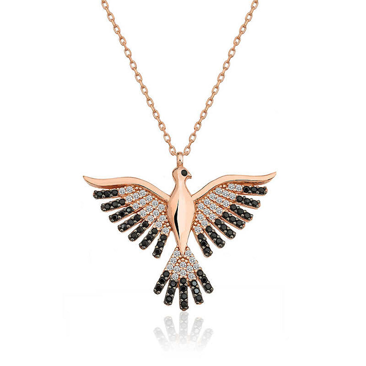 ​Gümüş Rose Zümrüd-ü Anka Kuşu Kadın Kolye