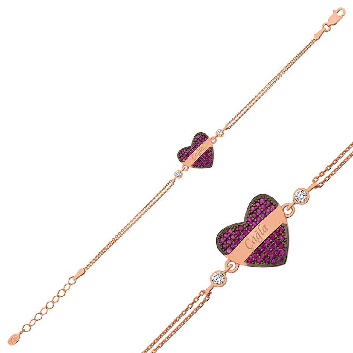 Gümüş Kırmızı Kalp İsimli Kadın Bileklik