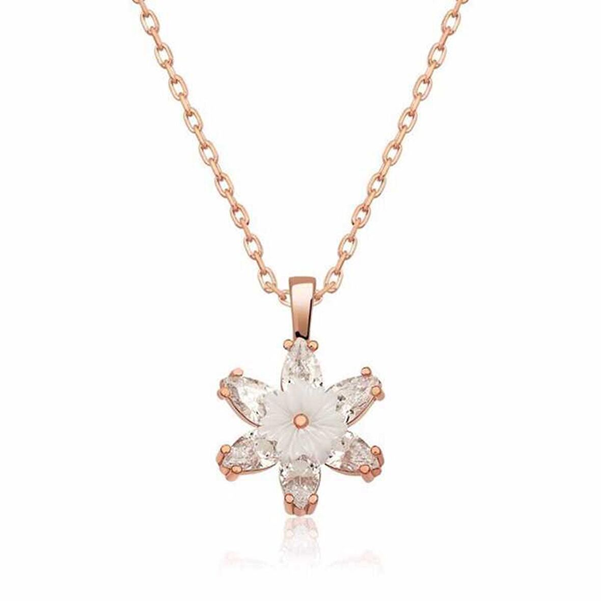 Gümüş Rose Beyaz Lotus Çiçeği Kolye