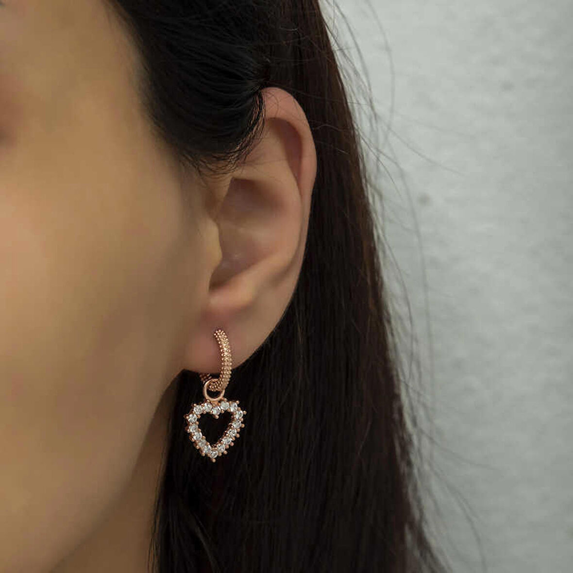 Gümüş Halka Kalp Kadın Küpe