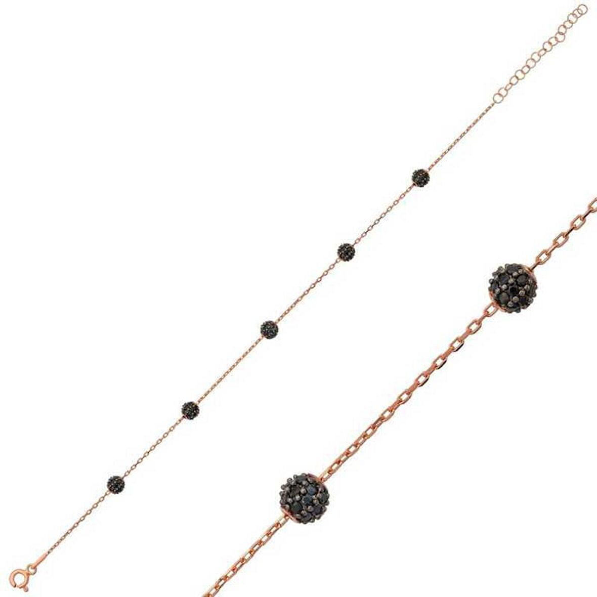 Gümüş Siyah Toplu Kadın Bileklik