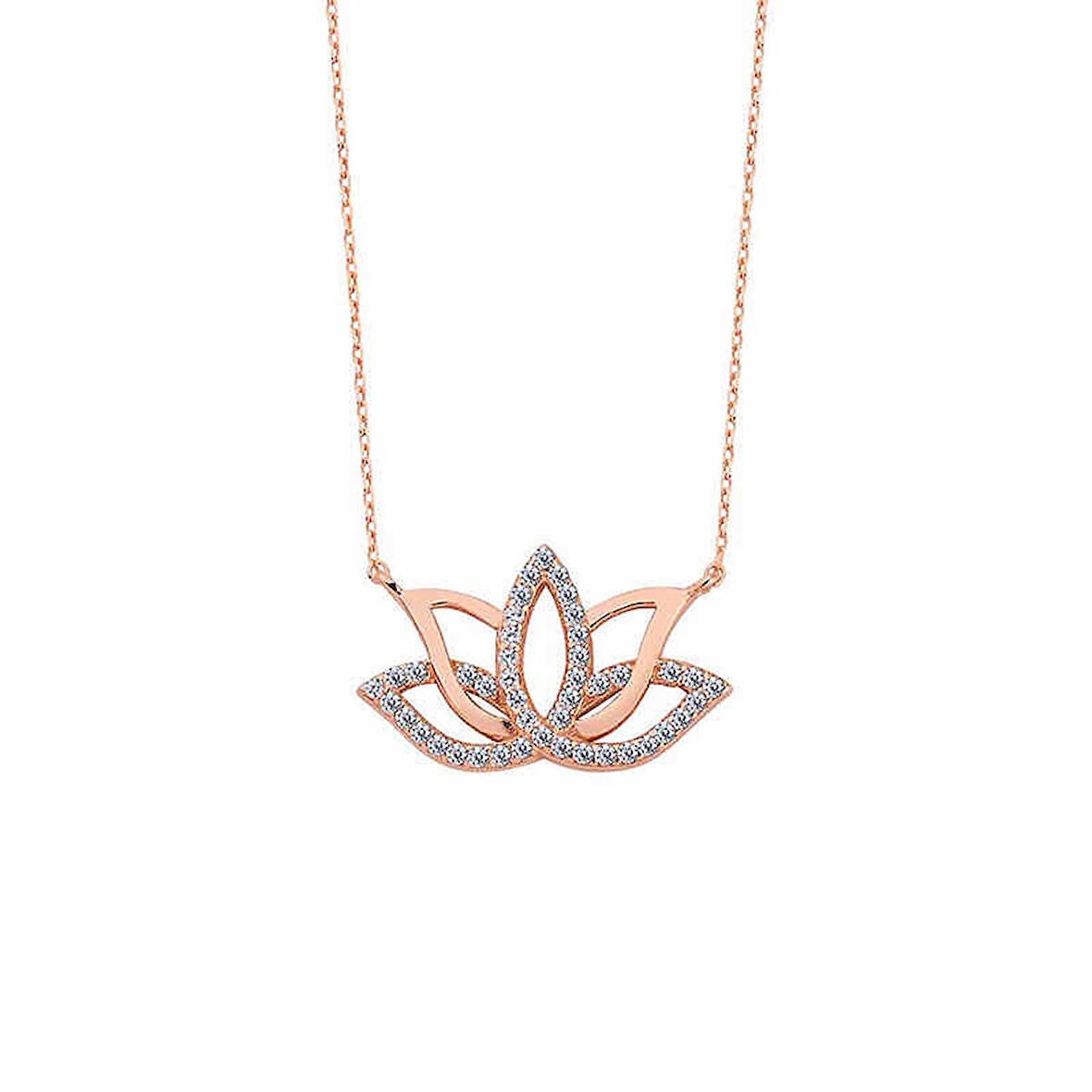 Gümüş Rose Lotus Çiçeği Kolye