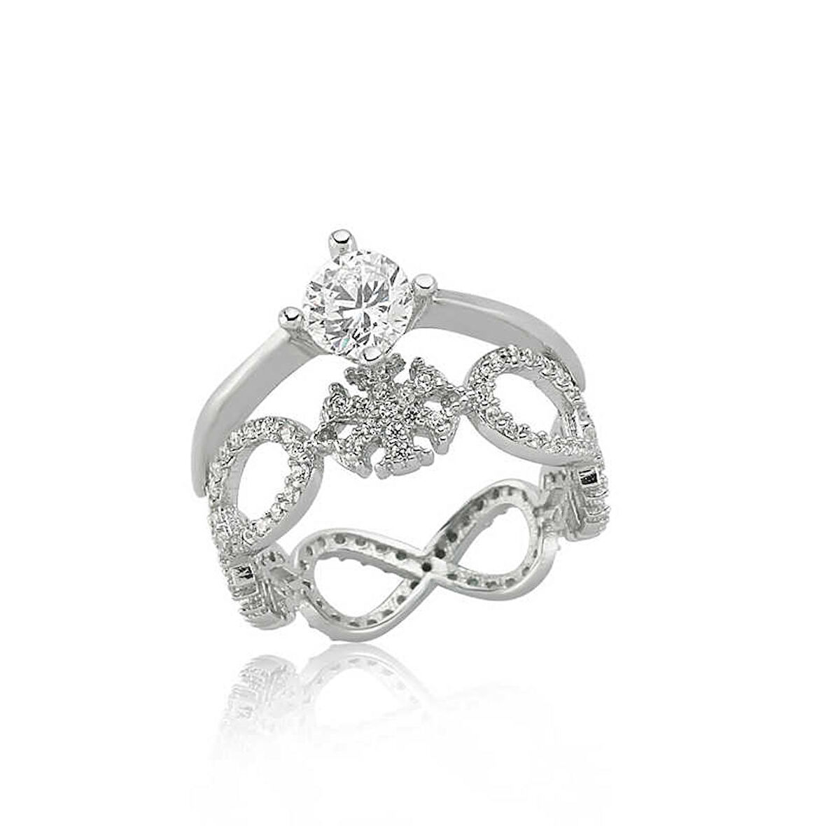 Gümüş Çift Taraflı Sonsuzluk Tek Taş Yüzük