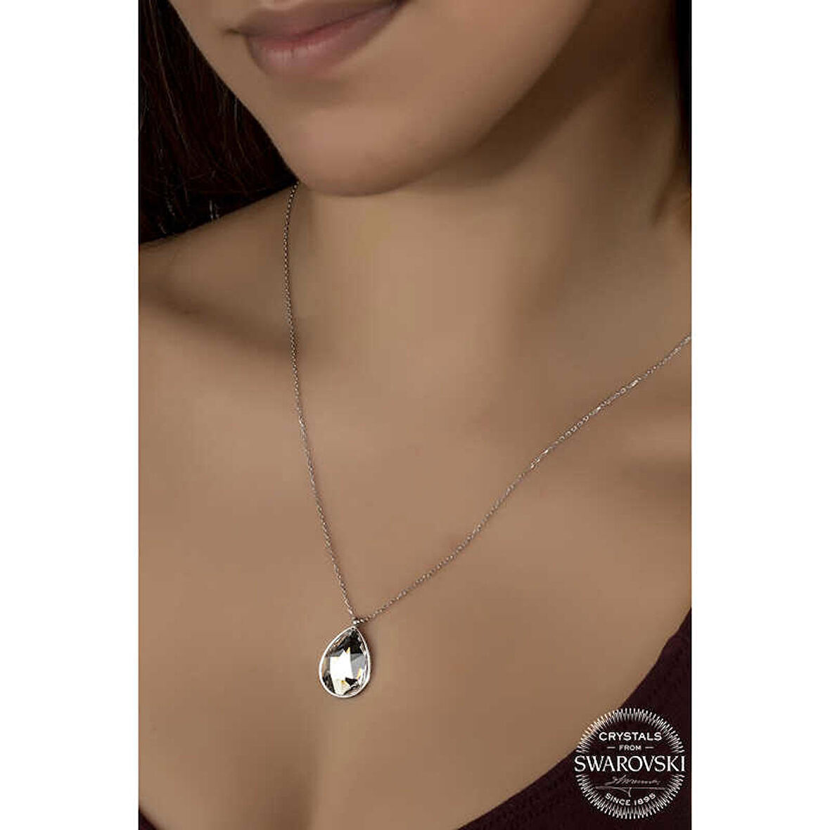 Swarovski Crystal Taşlı Damla Gümüş Kadın Kolye